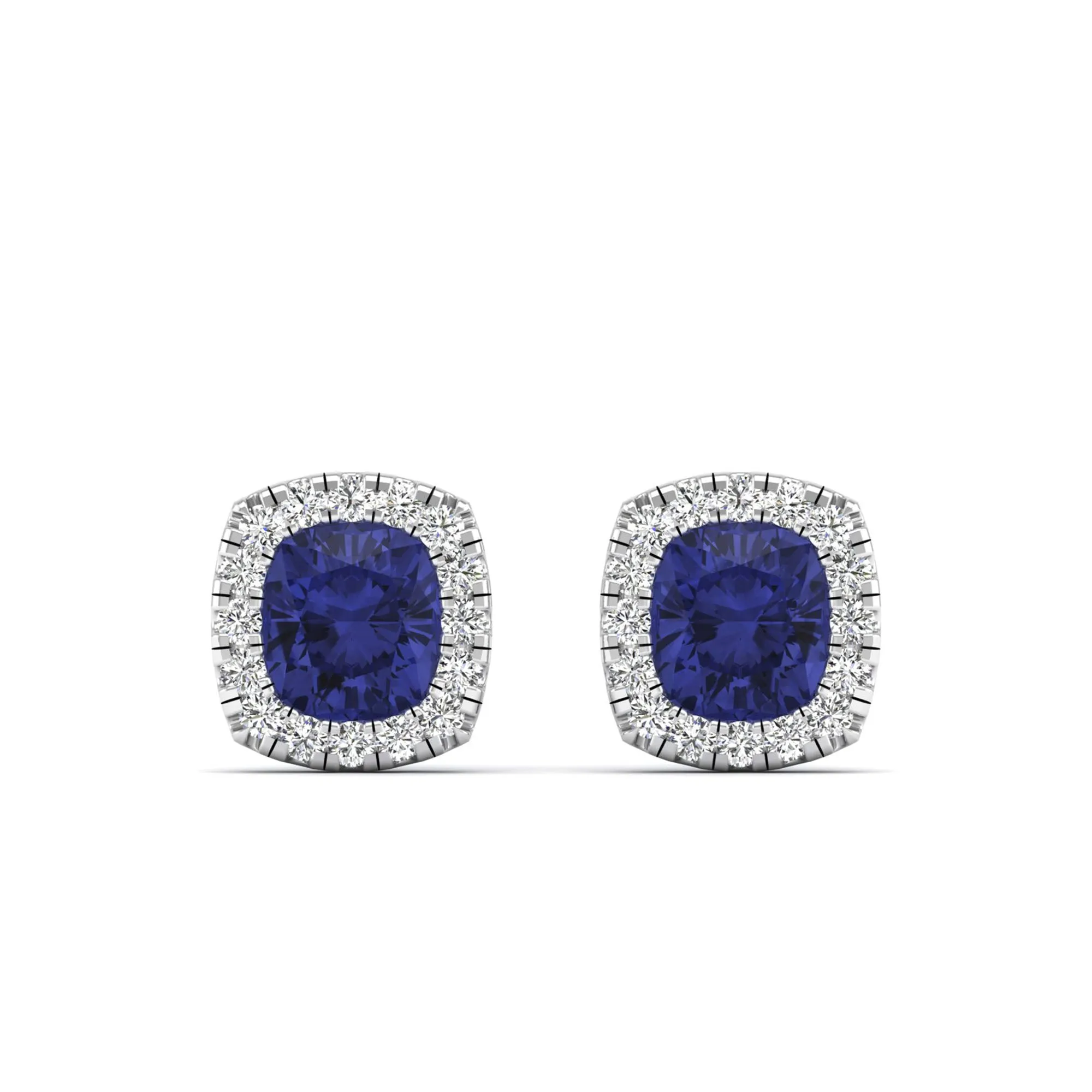 Cushion Tanzanite with Halo Diamond Stud Earrings