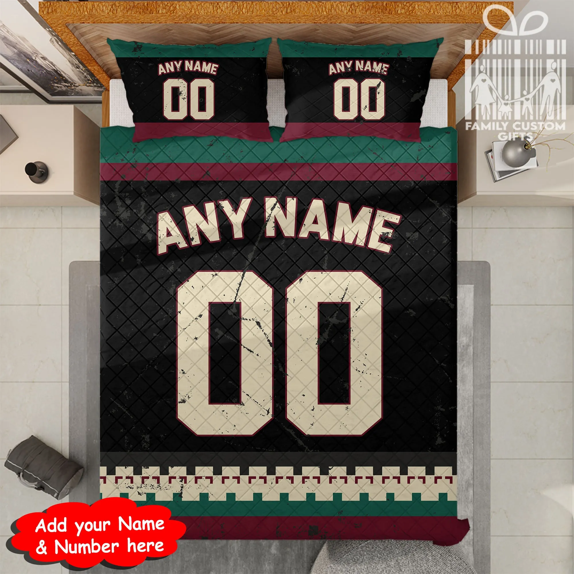 Custom Quilt Sets Arizona Jersey Personalized Ice hockey Premium Quilt Bedding for Men Women