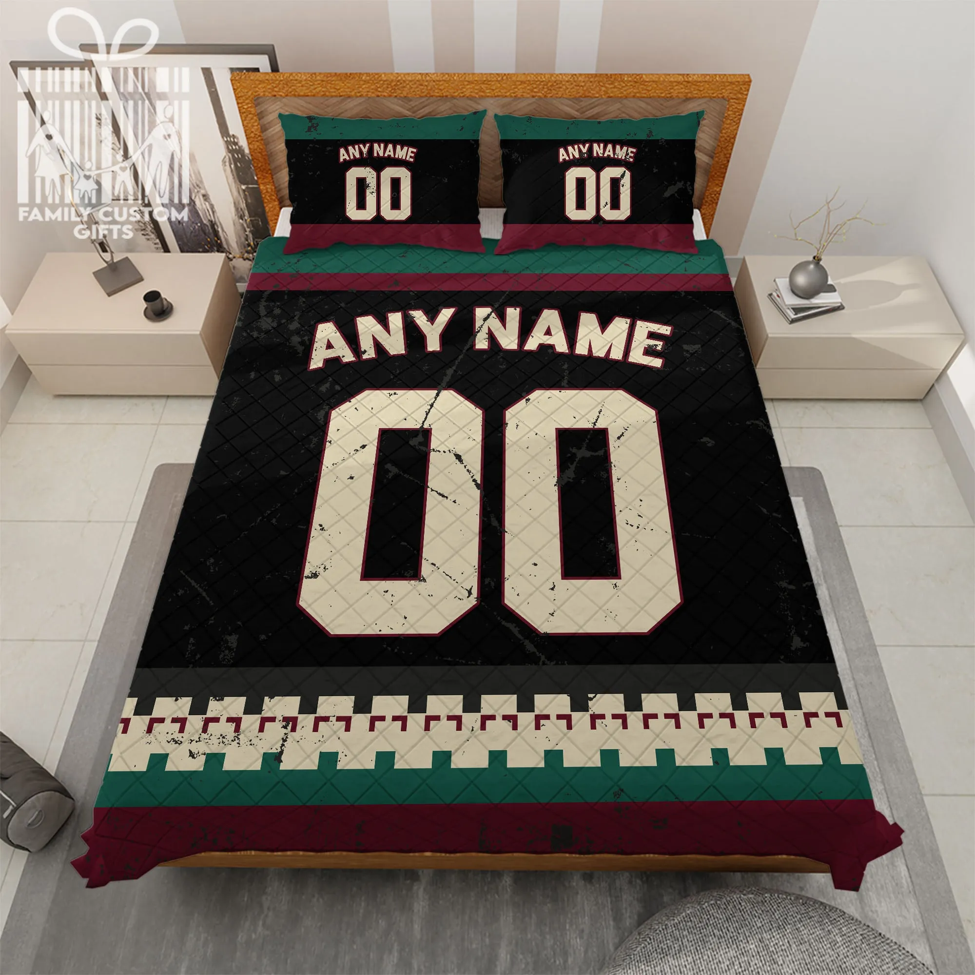 Custom Quilt Sets Arizona Jersey Personalized Ice hockey Premium Quilt Bedding for Men Women