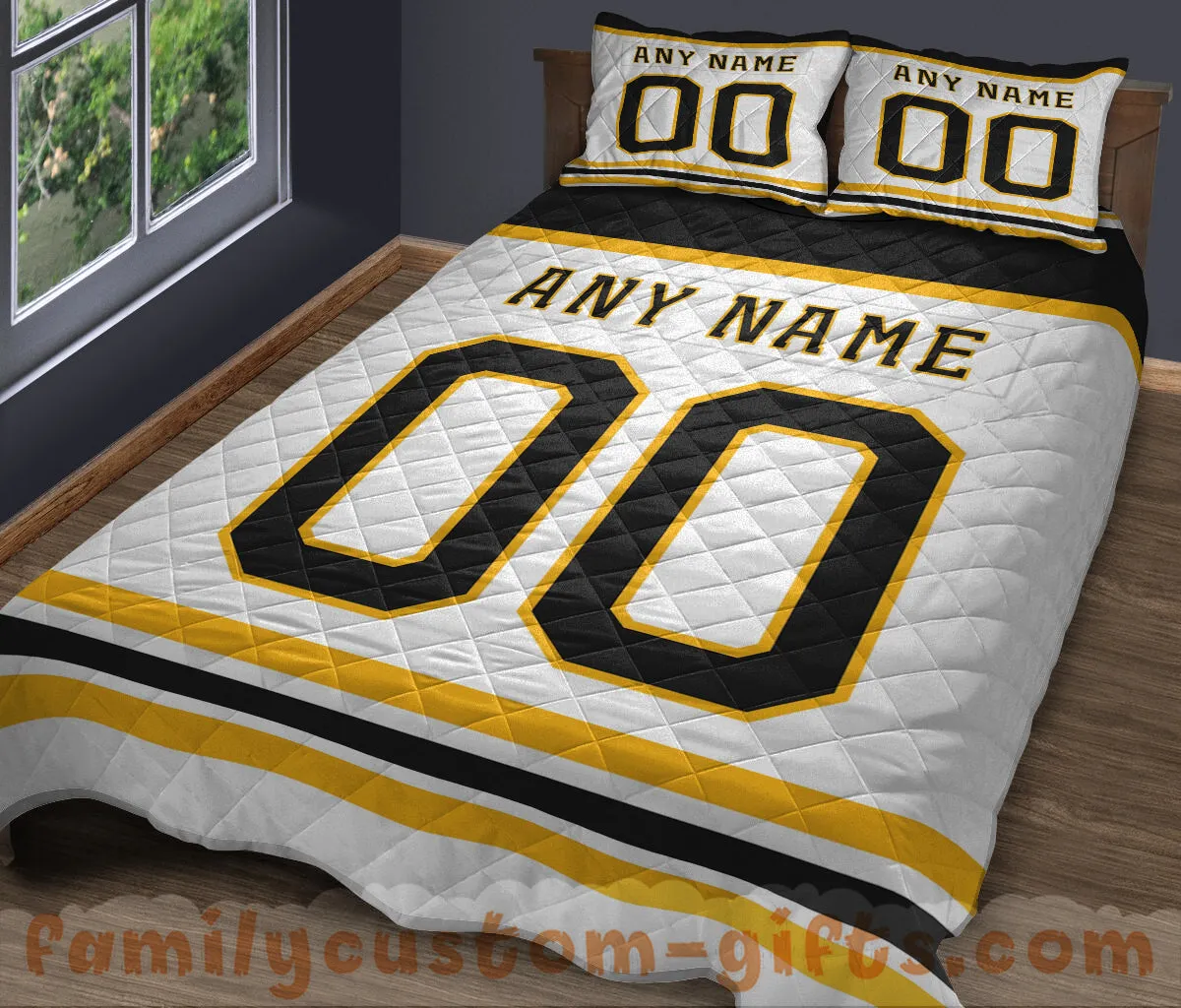 Custom Quilt Sets Boston Jersey Personalized Ice hockey Premium Quilt Bedding for Boys Girls Men Women