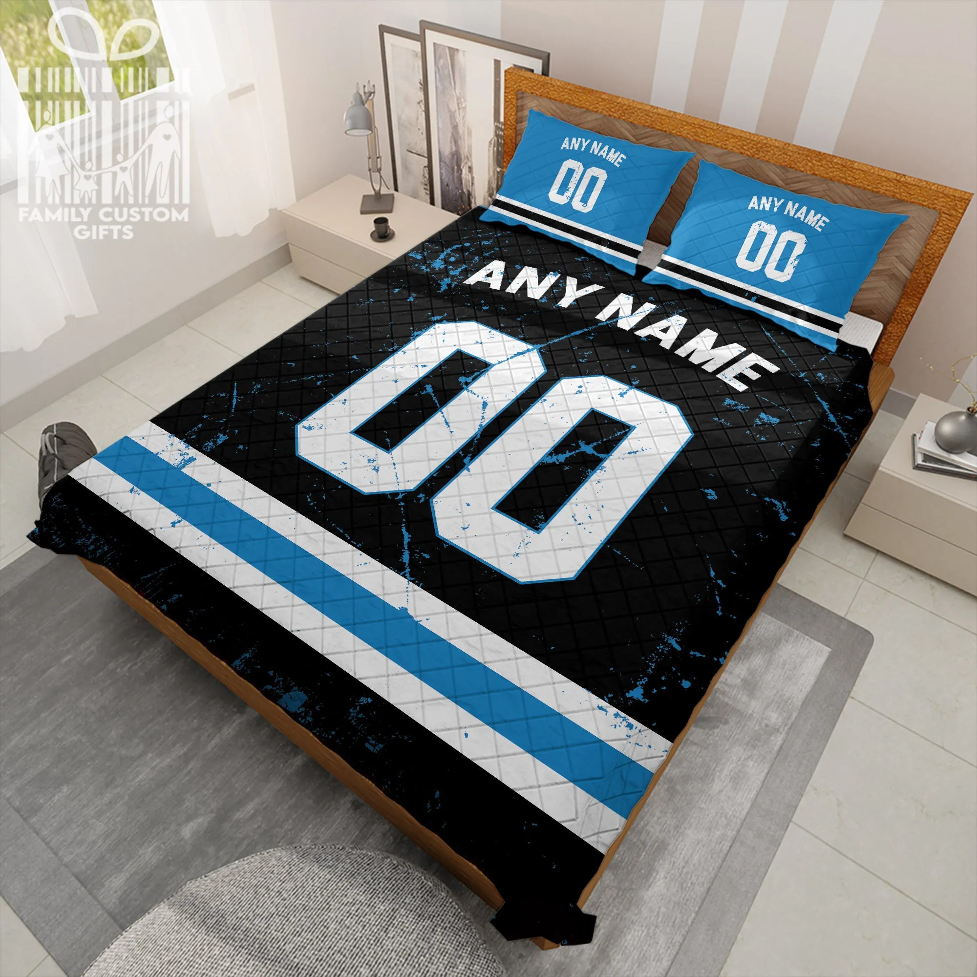 Custom Quilt Sets Carolina Jersey Personalized Football Premium Quilt Bedding for Men Women
