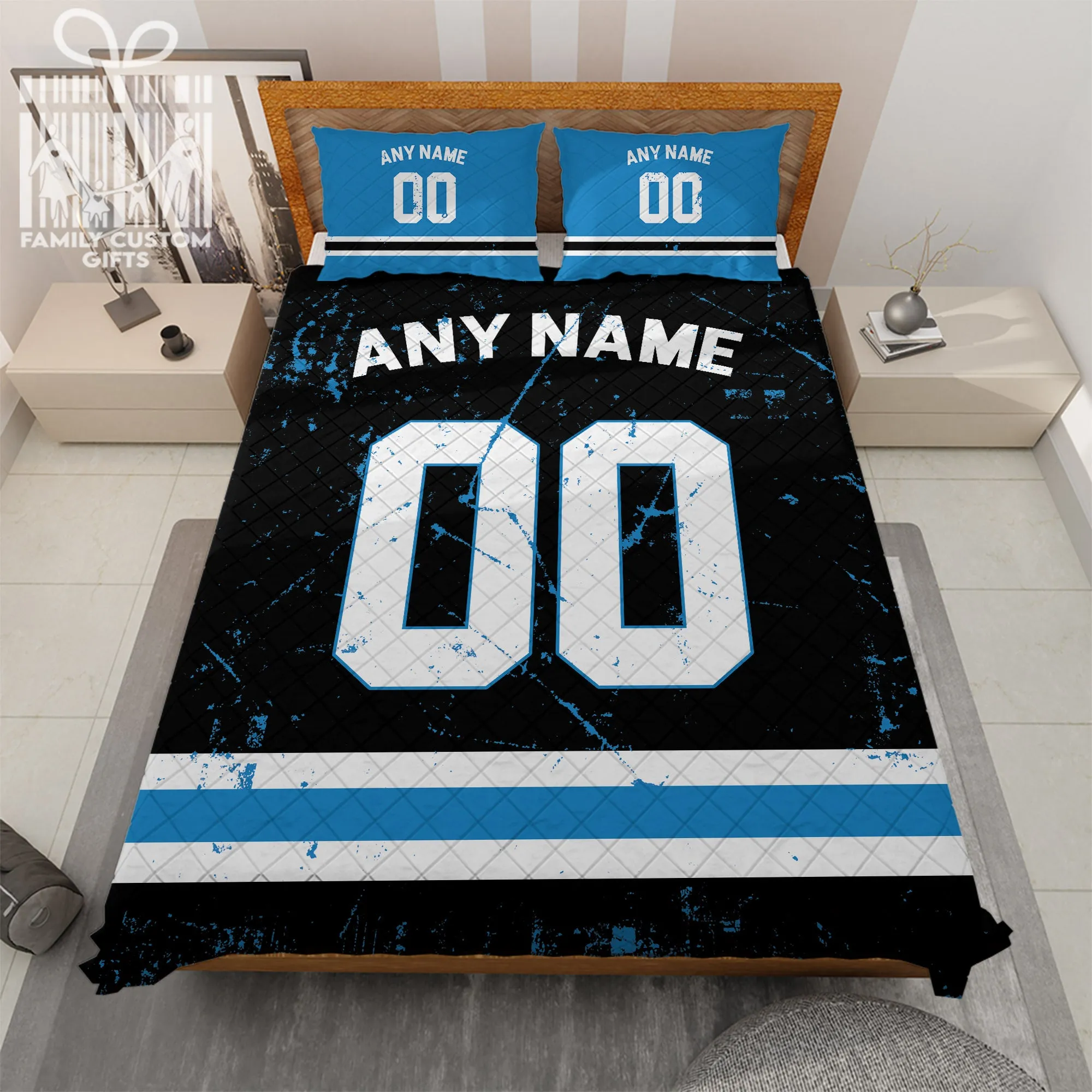 Custom Quilt Sets Carolina Jersey Personalized Football Premium Quilt Bedding for Men Women
