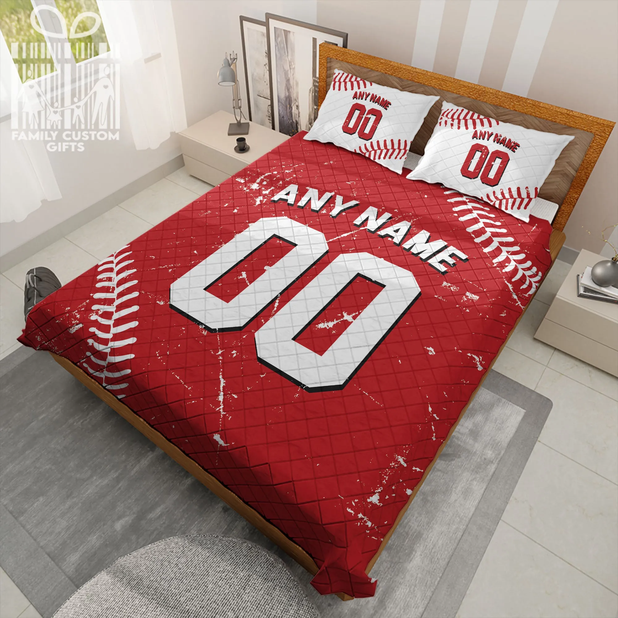 Custom Quilt Sets Cincinnati Jersey Personalized Baseball Premium Quilt Bedding for Men Women