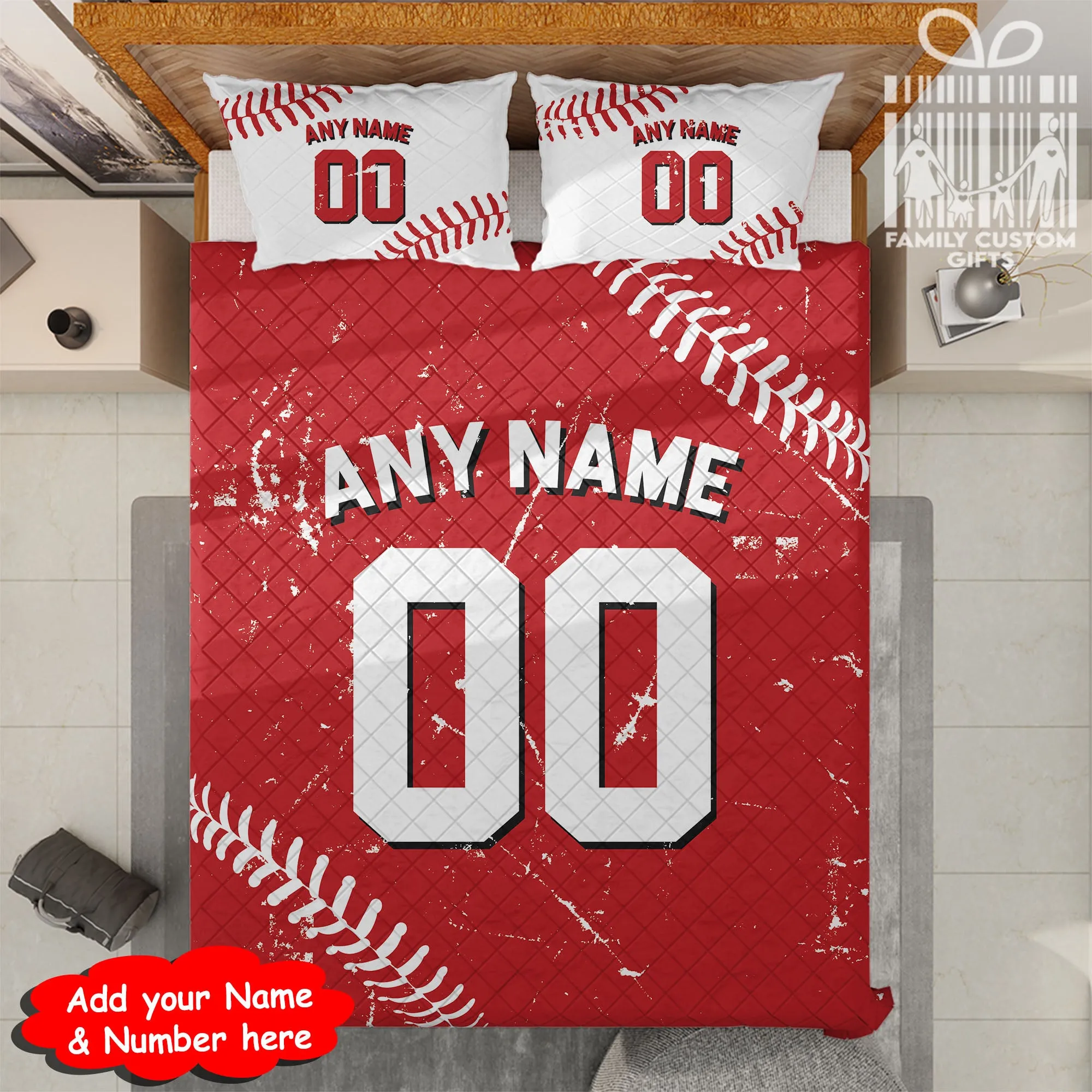 Custom Quilt Sets Cincinnati Jersey Personalized Baseball Premium Quilt Bedding for Men Women