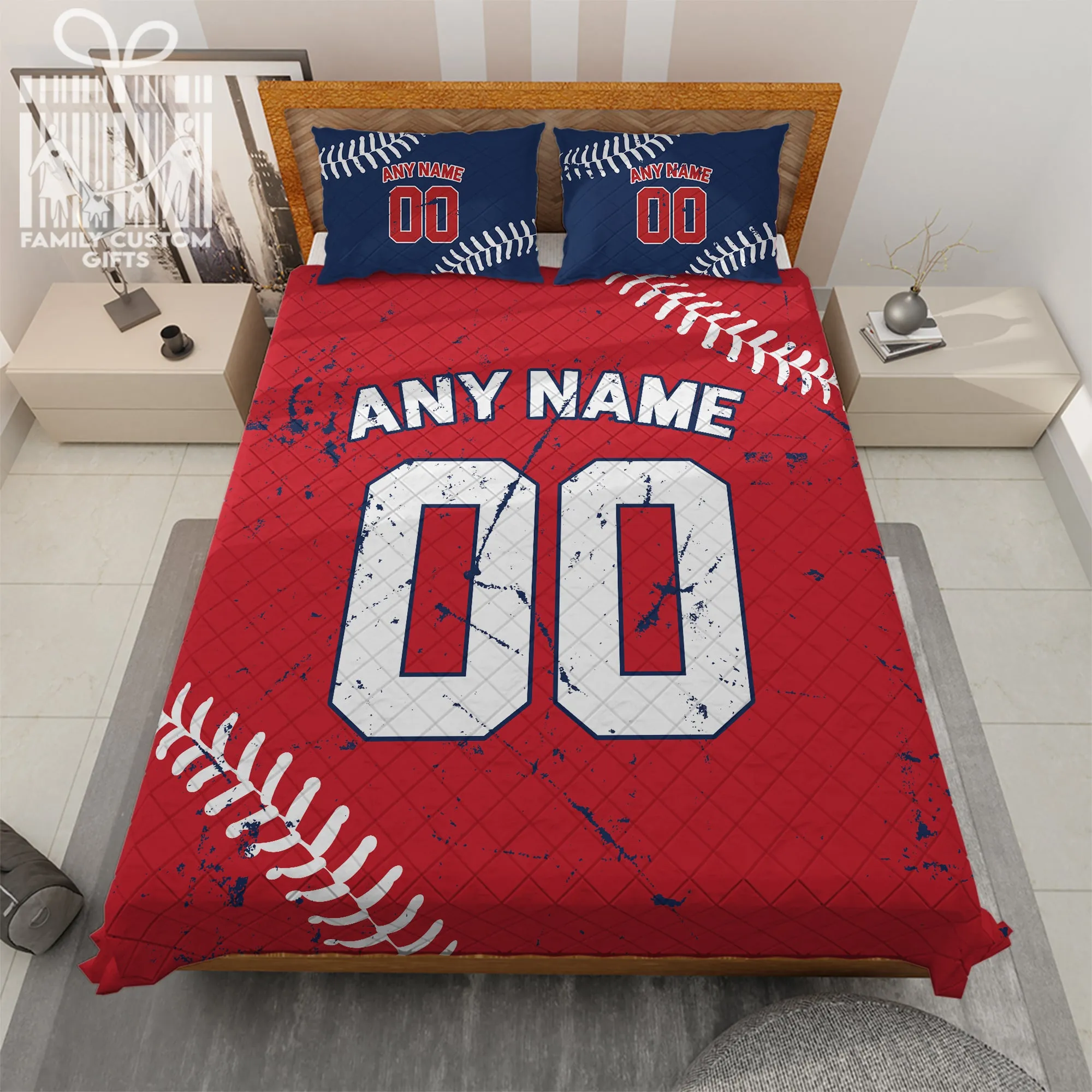 Custom Quilt Sets Cleveland Jersey Personalized Baseball Premium Quilt Bedding for Men Women