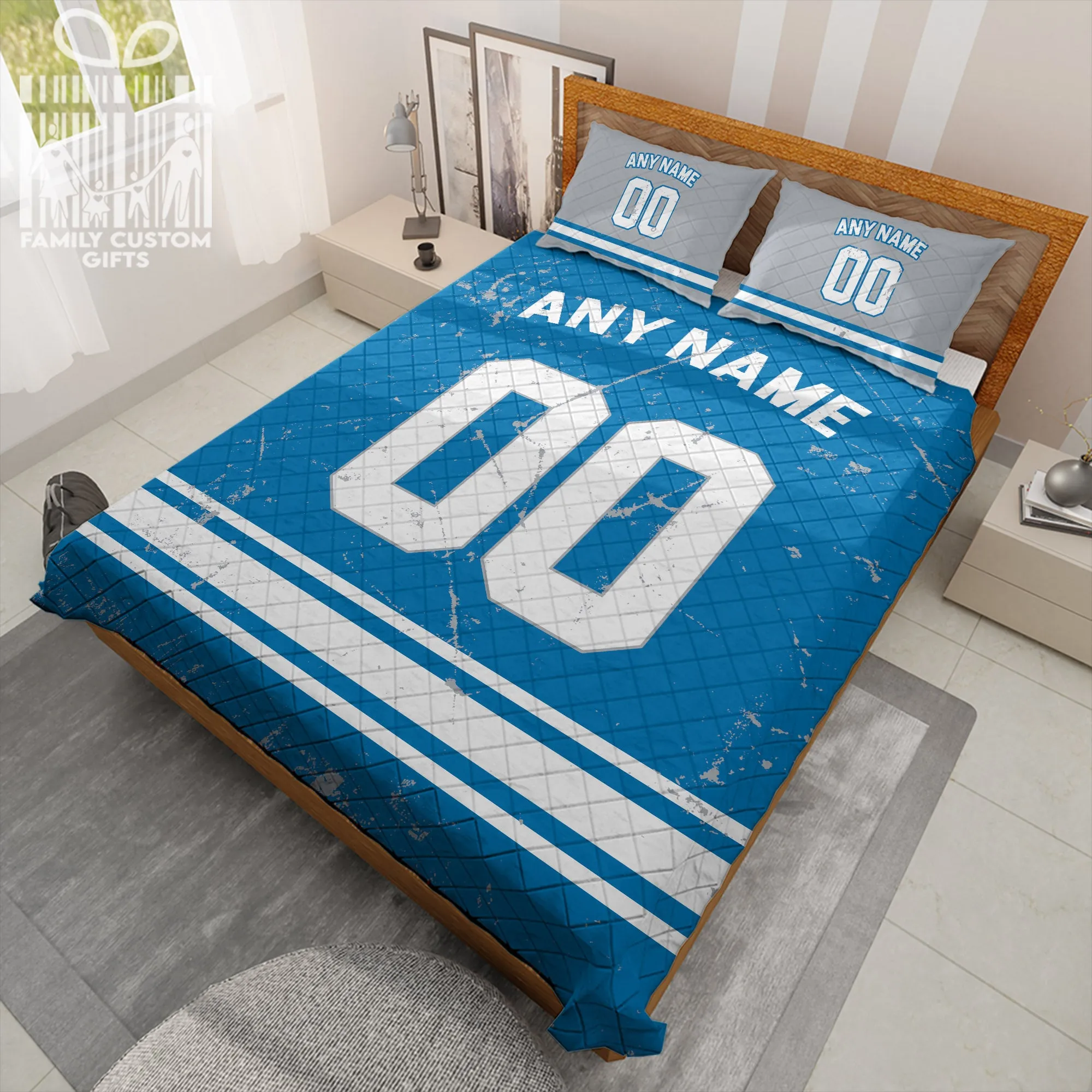 Custom Quilt Sets Detroit Jersey Personalized Football Premium Quilt Bedding for Men Women