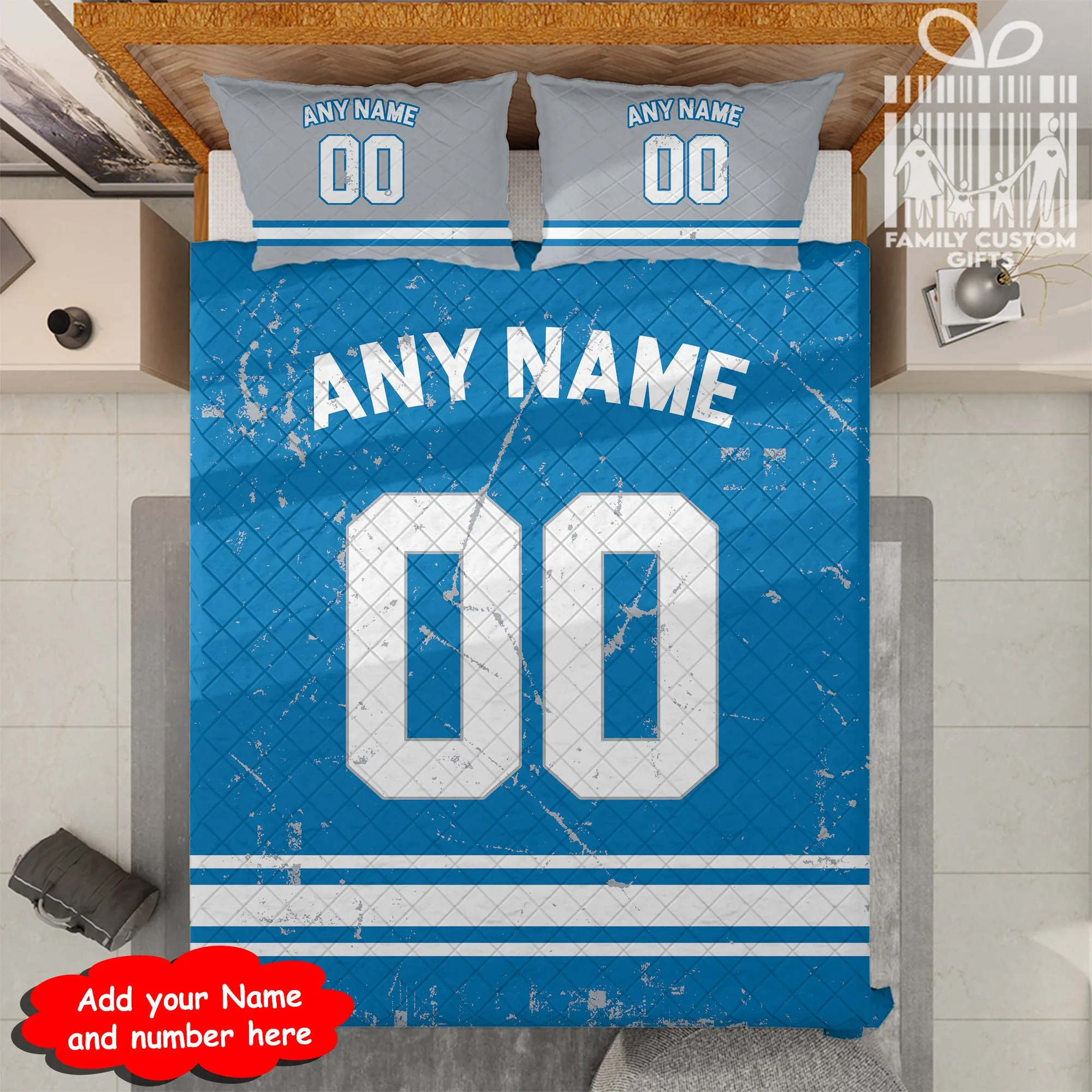 Custom Quilt Sets Detroit Jersey Personalized Football Premium Quilt Bedding for Men Women