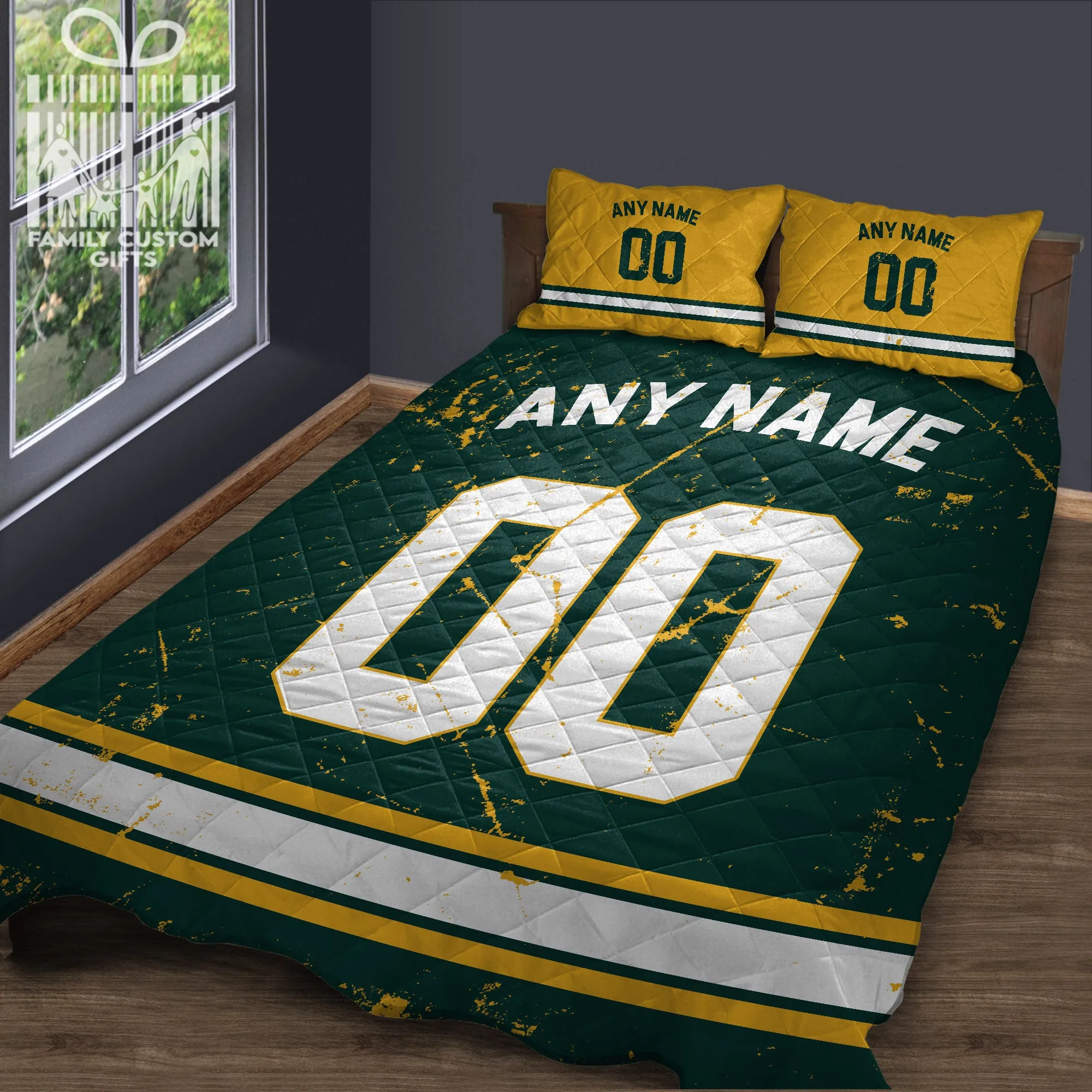 Custom Quilt Sets Green Bay Jersey Personalized Football Premium Quilt Bedding for Men Women