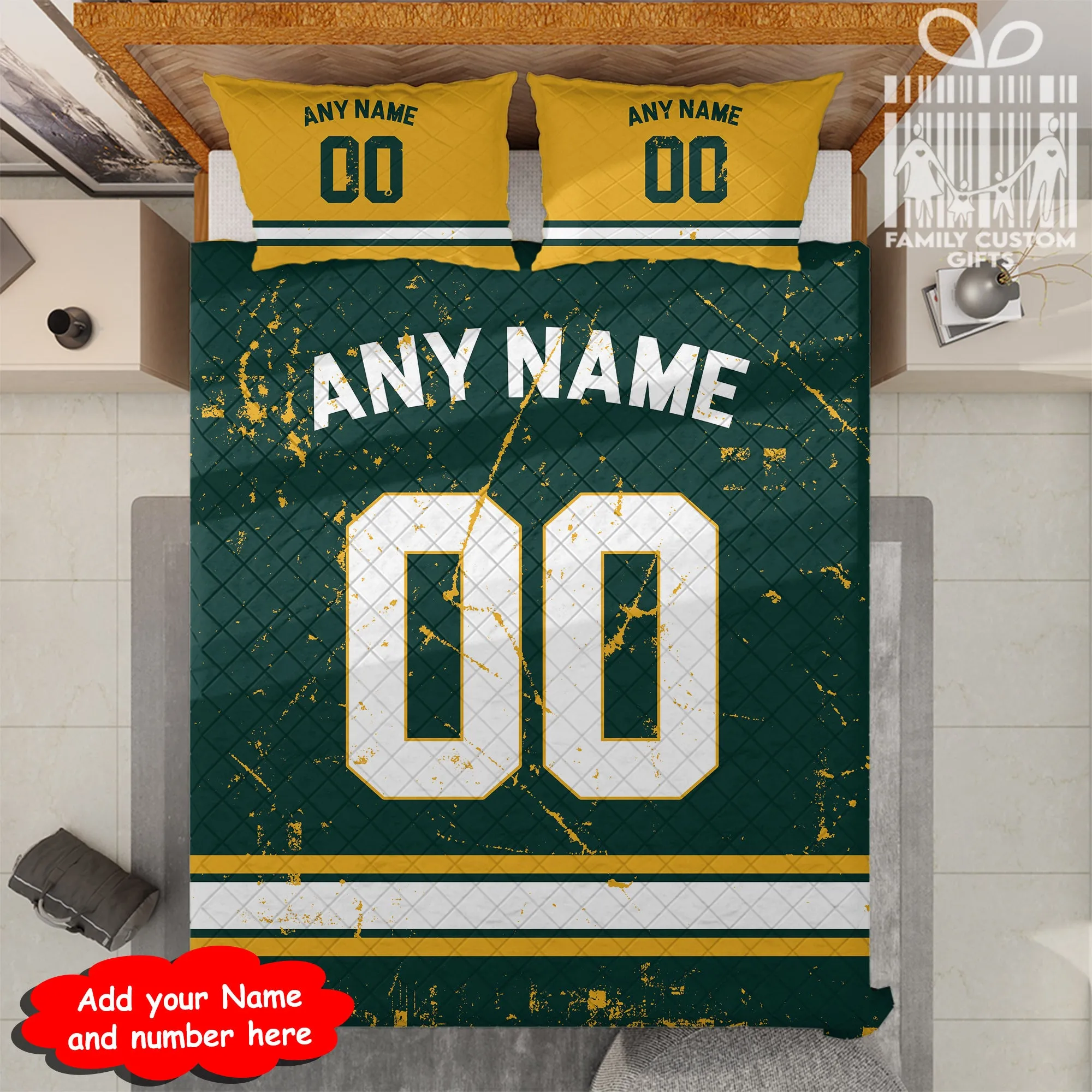 Custom Quilt Sets Green Bay Jersey Personalized Football Premium Quilt Bedding for Men Women