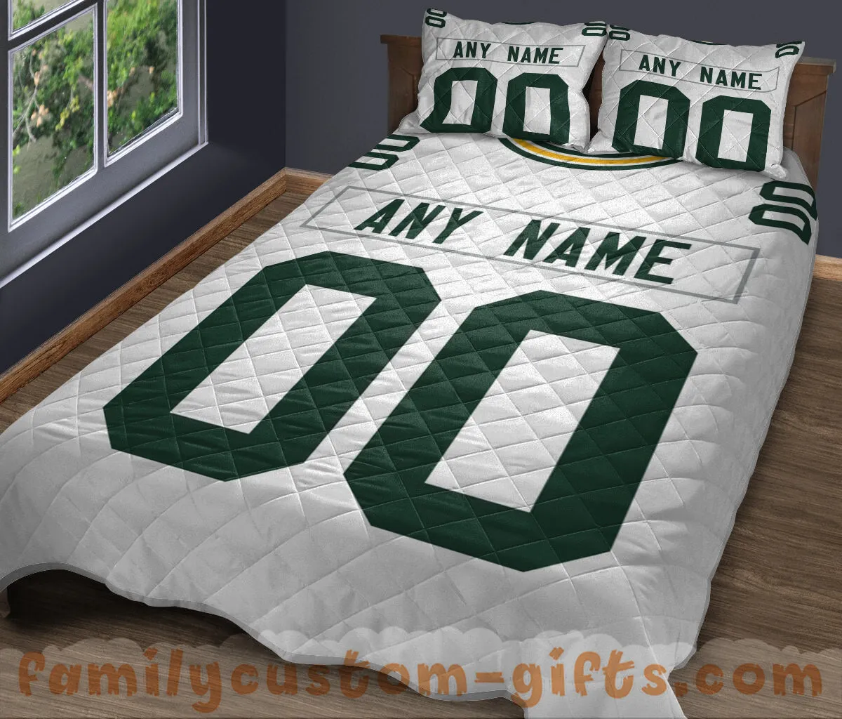 Custom Quilt Sets Green Bay Jersey Personalized Football Premium Quilt Bedding for Men Women