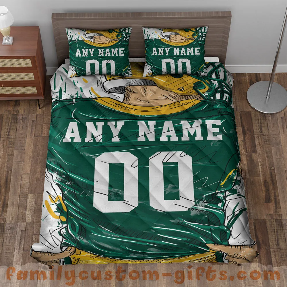 Custom Quilt Sets Green Bay Jersey Personalized Football Premium Quilt Bedding for Men Women