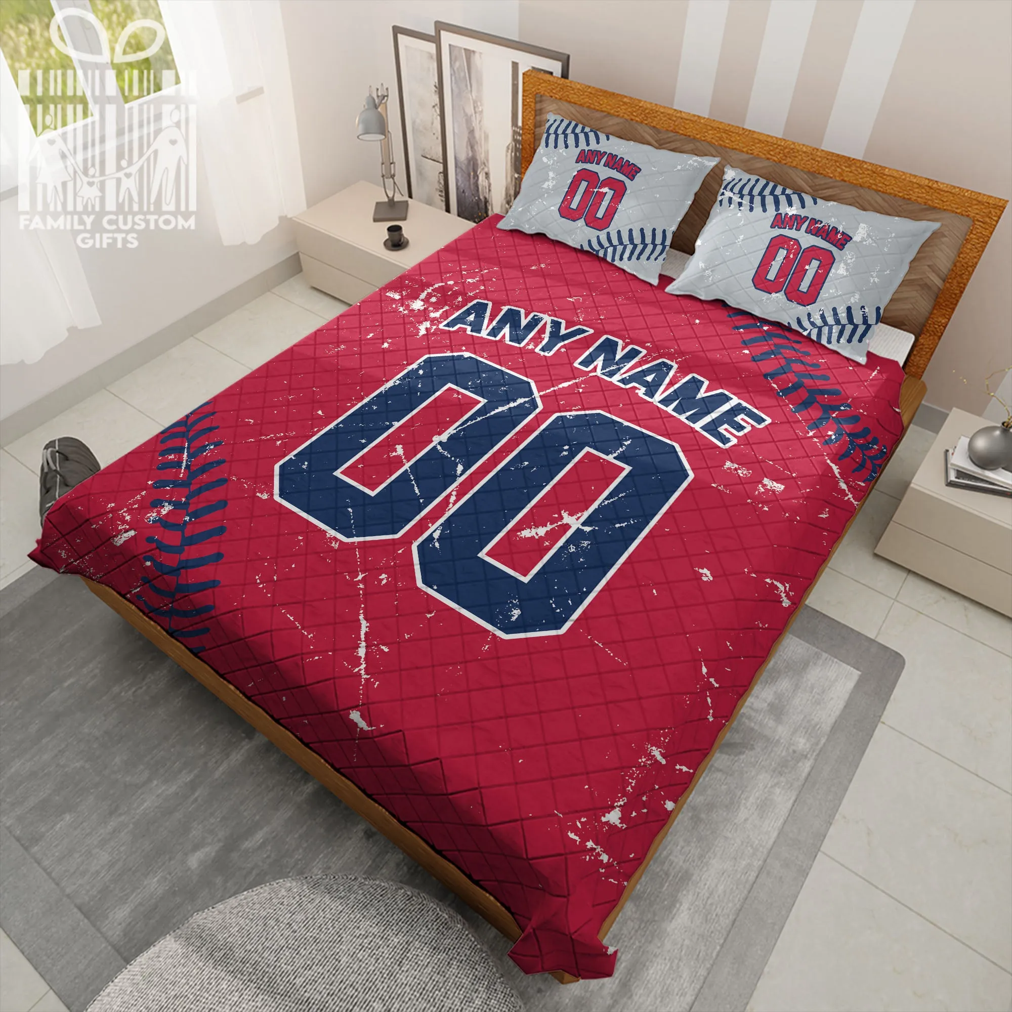 Custom Quilt Sets Los Angeles Jersey Personalized Baseball Premium Quilt Bedding for Men Women