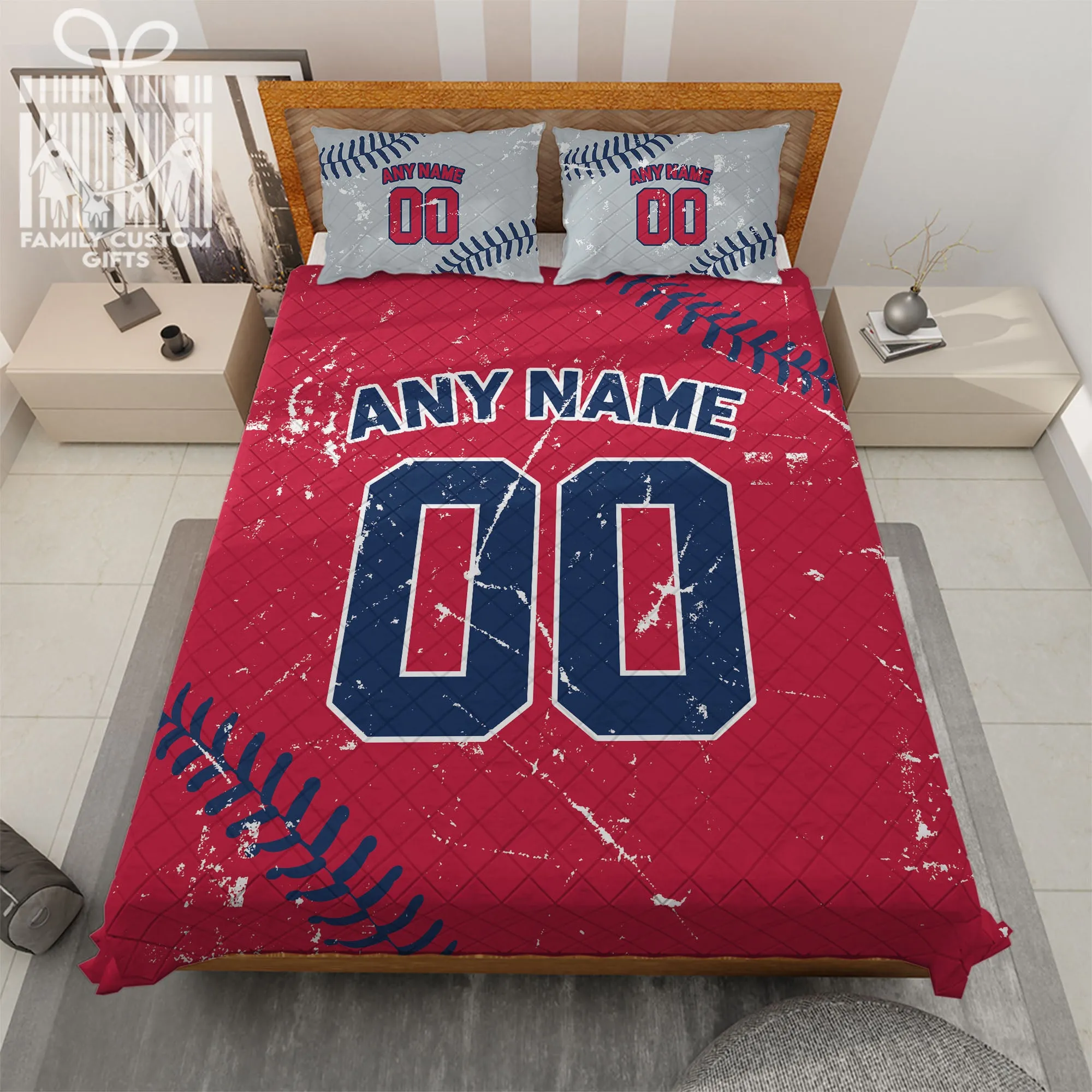 Custom Quilt Sets Los Angeles Jersey Personalized Baseball Premium Quilt Bedding for Men Women