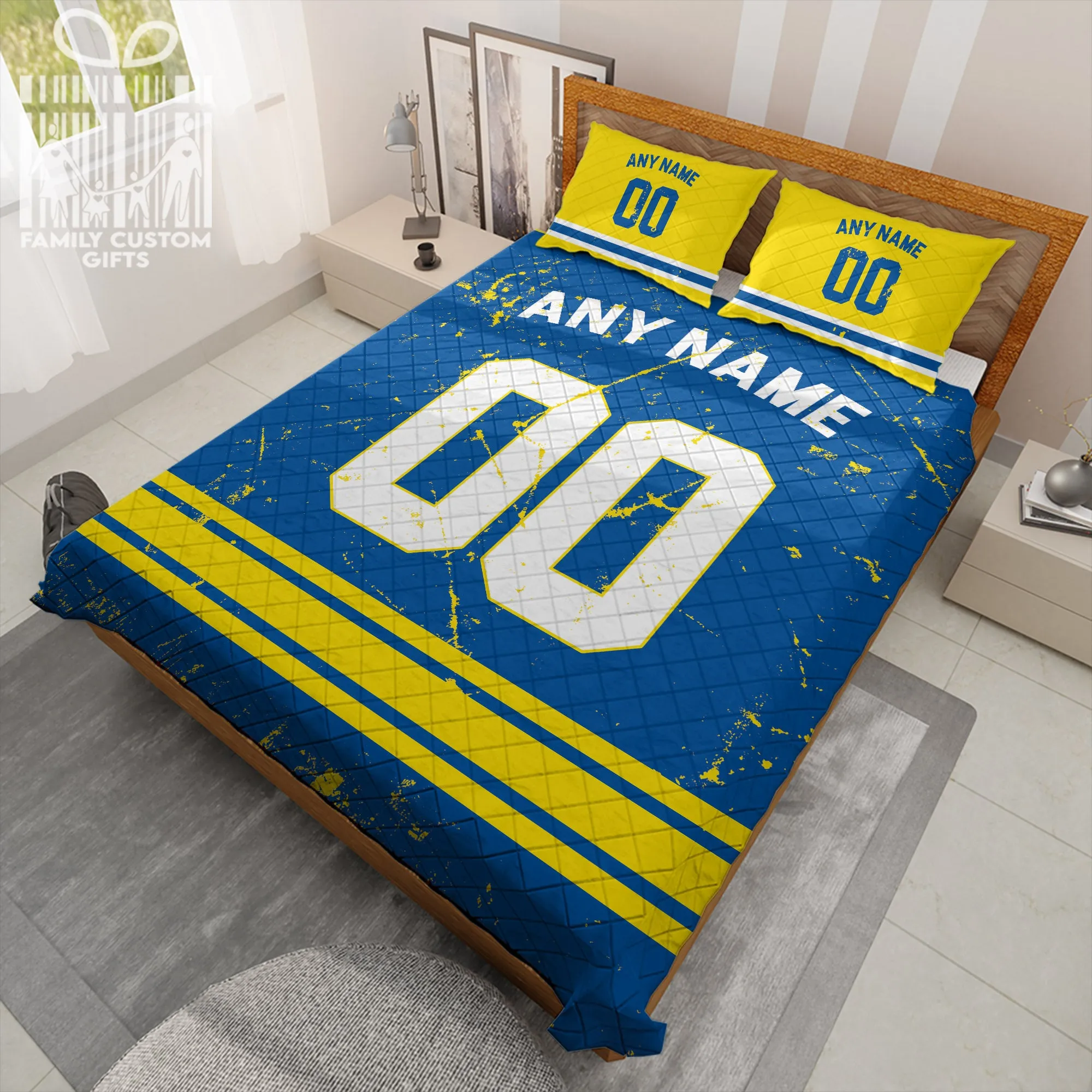Custom Quilt Sets Los Angeles Jersey Personalized Football Premium Quilt Bedding for Men Women