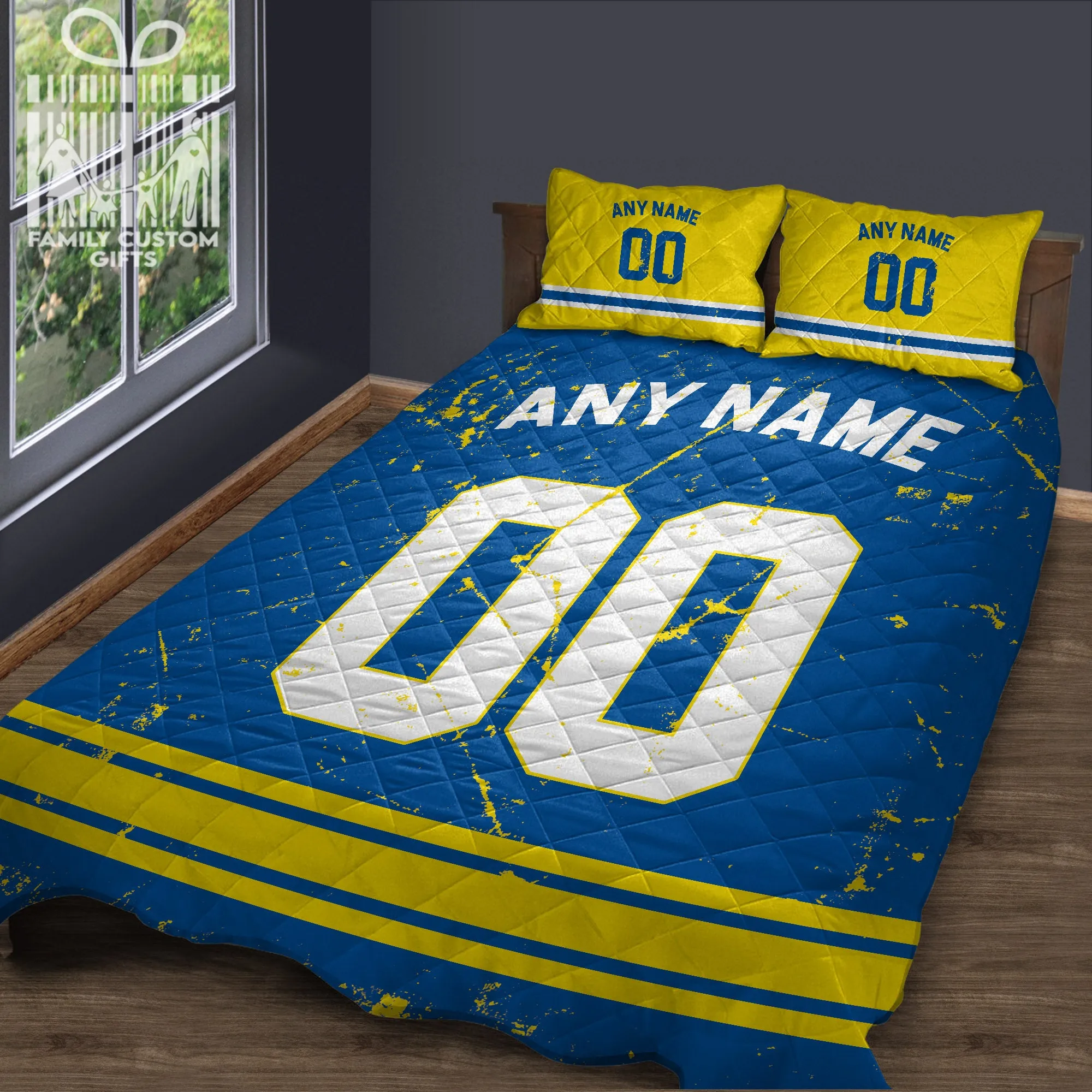 Custom Quilt Sets Los Angeles Jersey Personalized Football Premium Quilt Bedding for Men Women