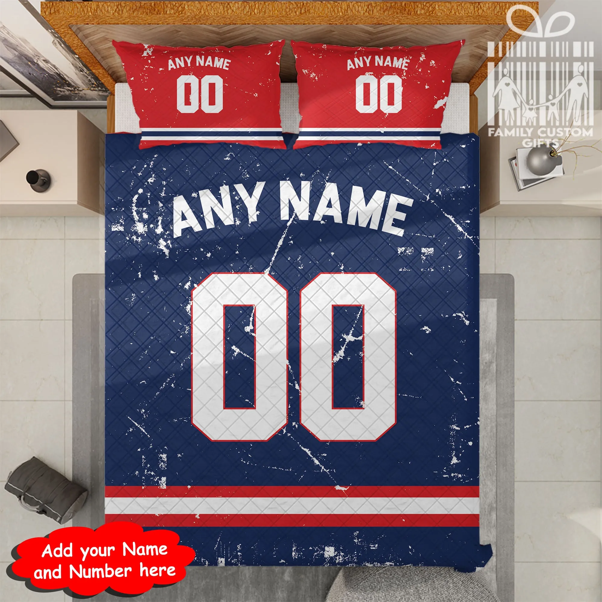 Custom Quilt Sets New England Jersey Personalized Football Premium Quilt Bedding for Men Women