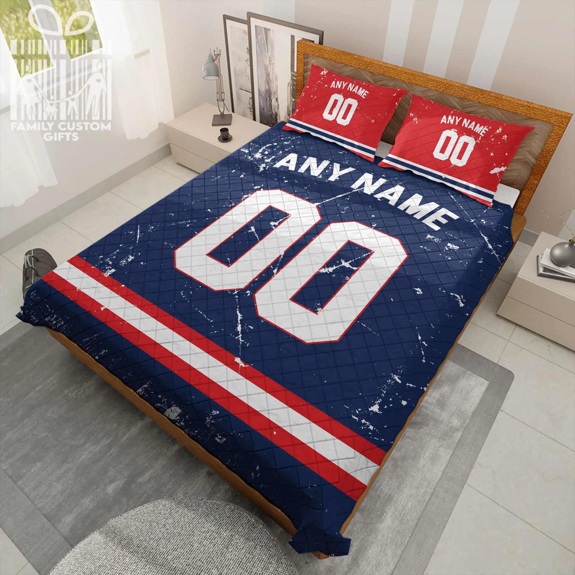 Custom Quilt Sets New England Jersey Personalized Football Premium Quilt Bedding for Men Women