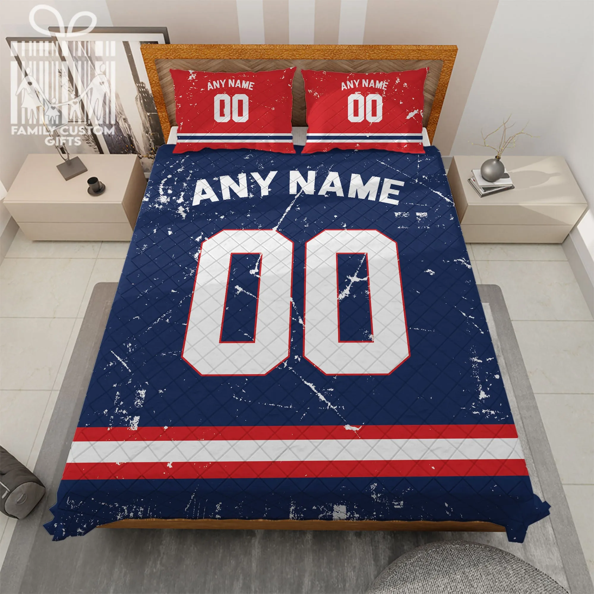 Custom Quilt Sets New England Jersey Personalized Football Premium Quilt Bedding for Men Women