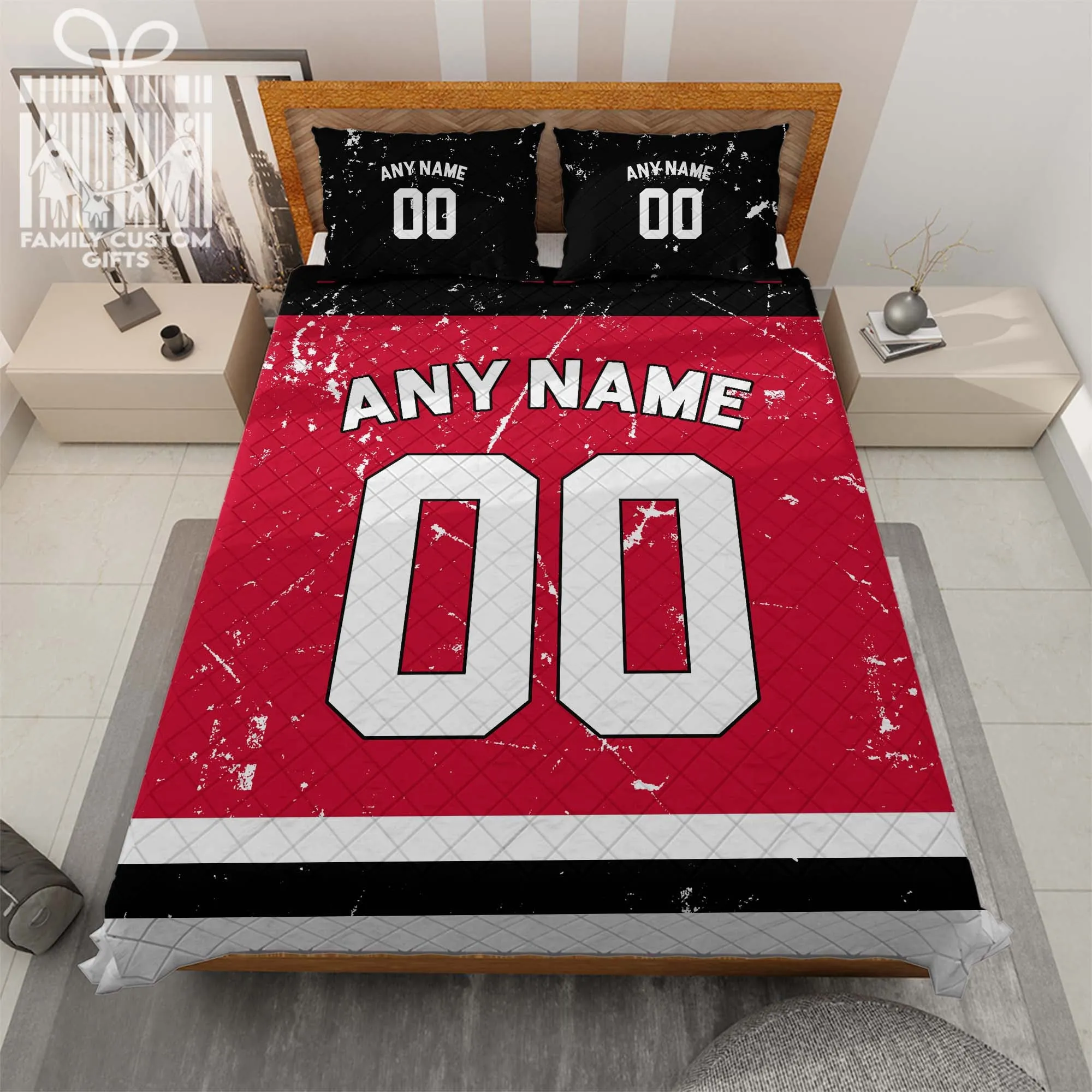 Custom Quilt Sets New Jersey Personalized Ice hockey Premium Quilt Bedding for Men Women