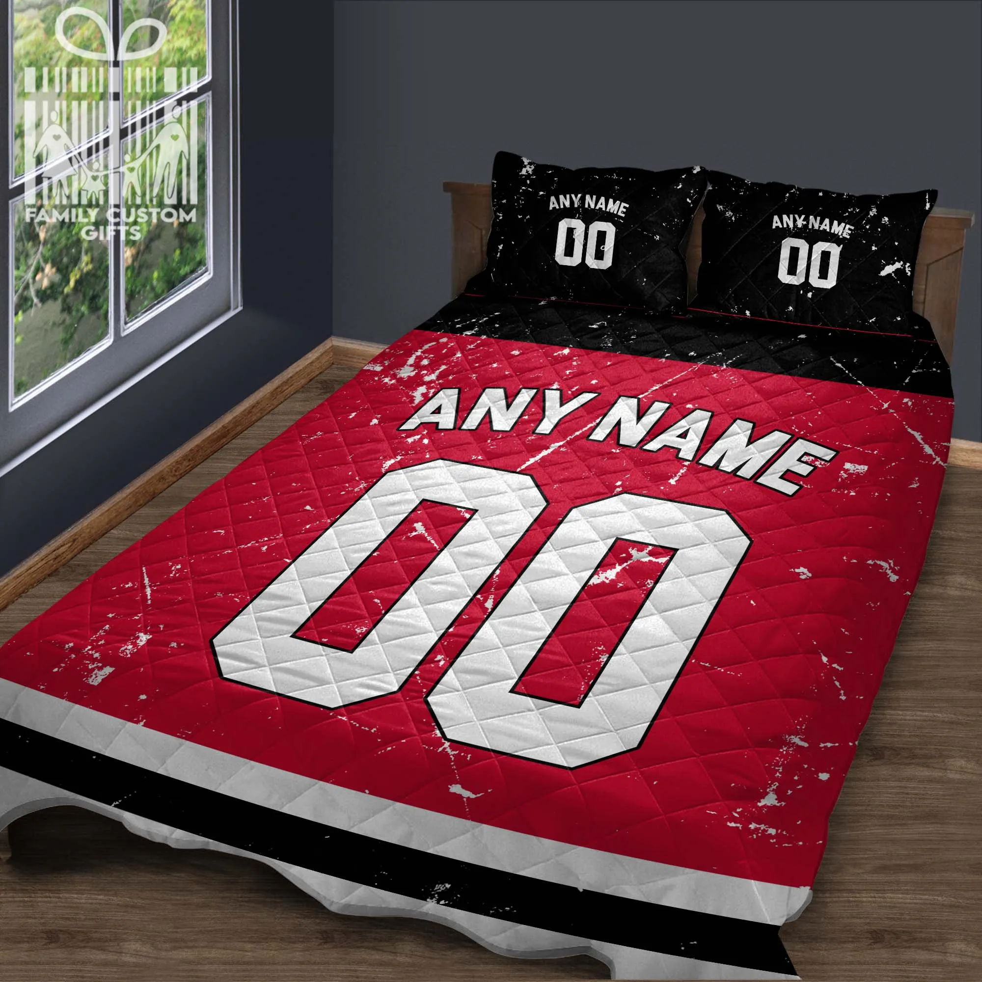Custom Quilt Sets New Jersey Personalized Ice hockey Premium Quilt Bedding for Men Women