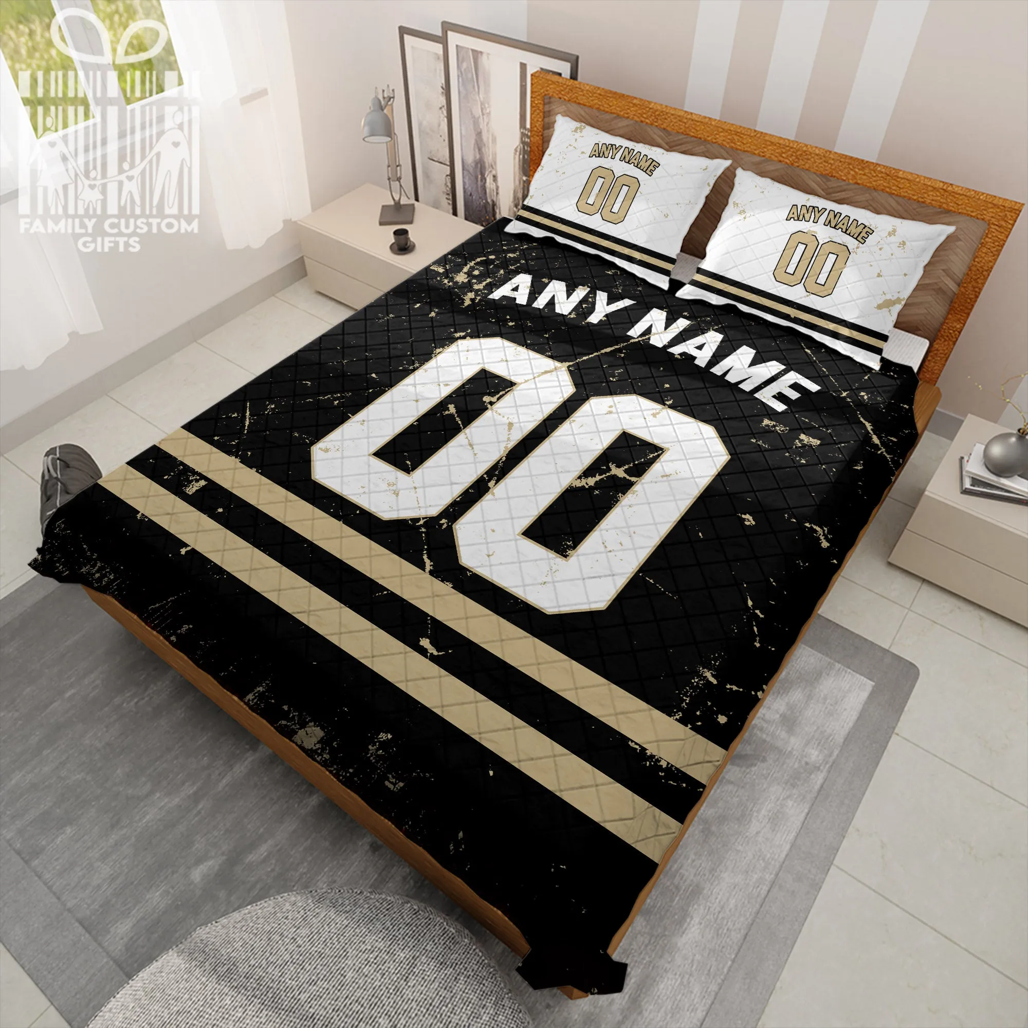 Custom Quilt Sets New Orleans Jersey Personalized Football Premium Quilt Bedding for Men Women