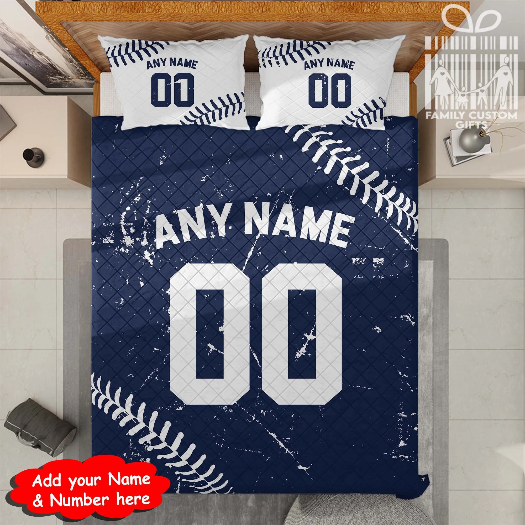 Custom Quilt Sets New York Jersey Personalized Baseball Premium Quilt Bedding for Men Women