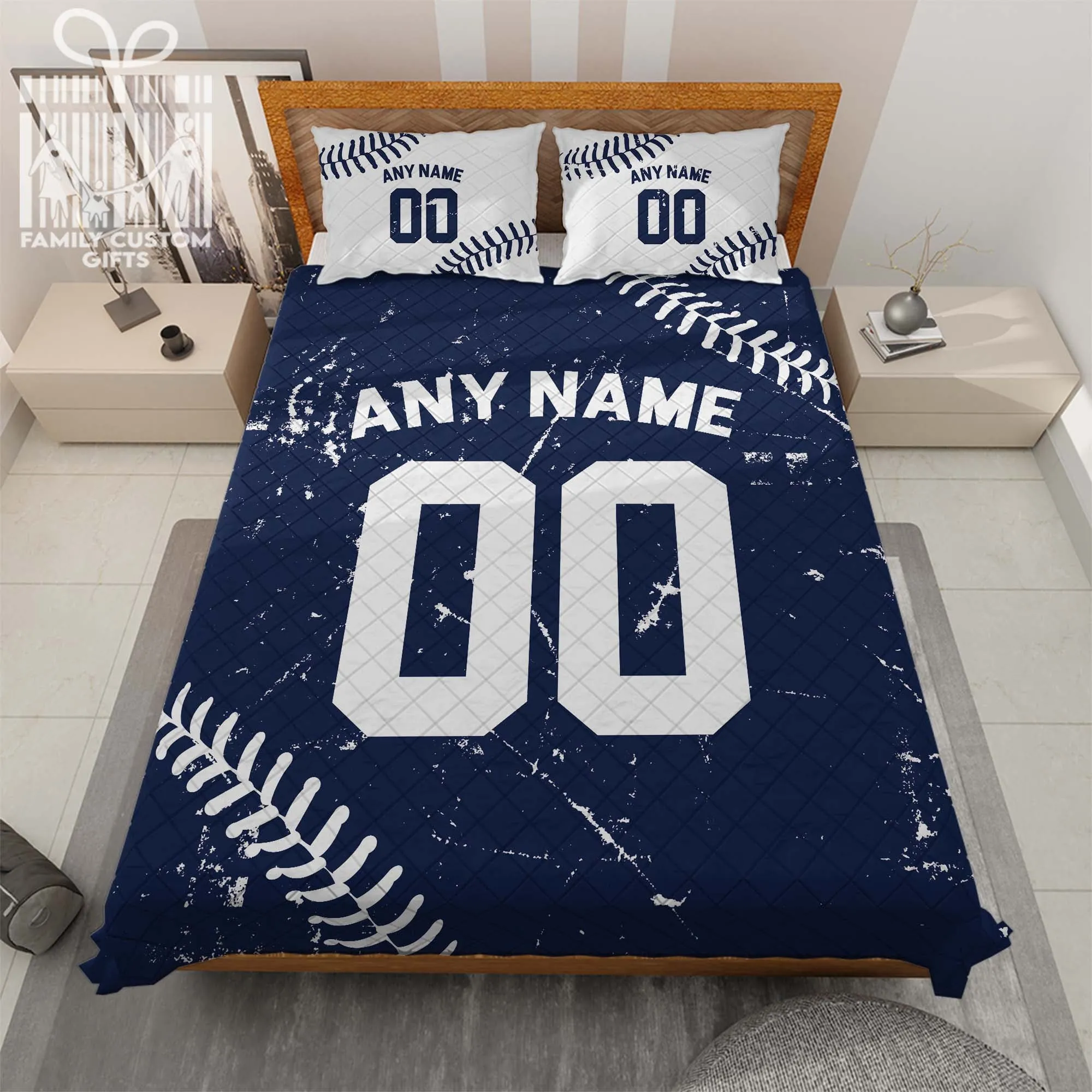 Custom Quilt Sets New York Jersey Personalized Baseball Premium Quilt Bedding for Men Women