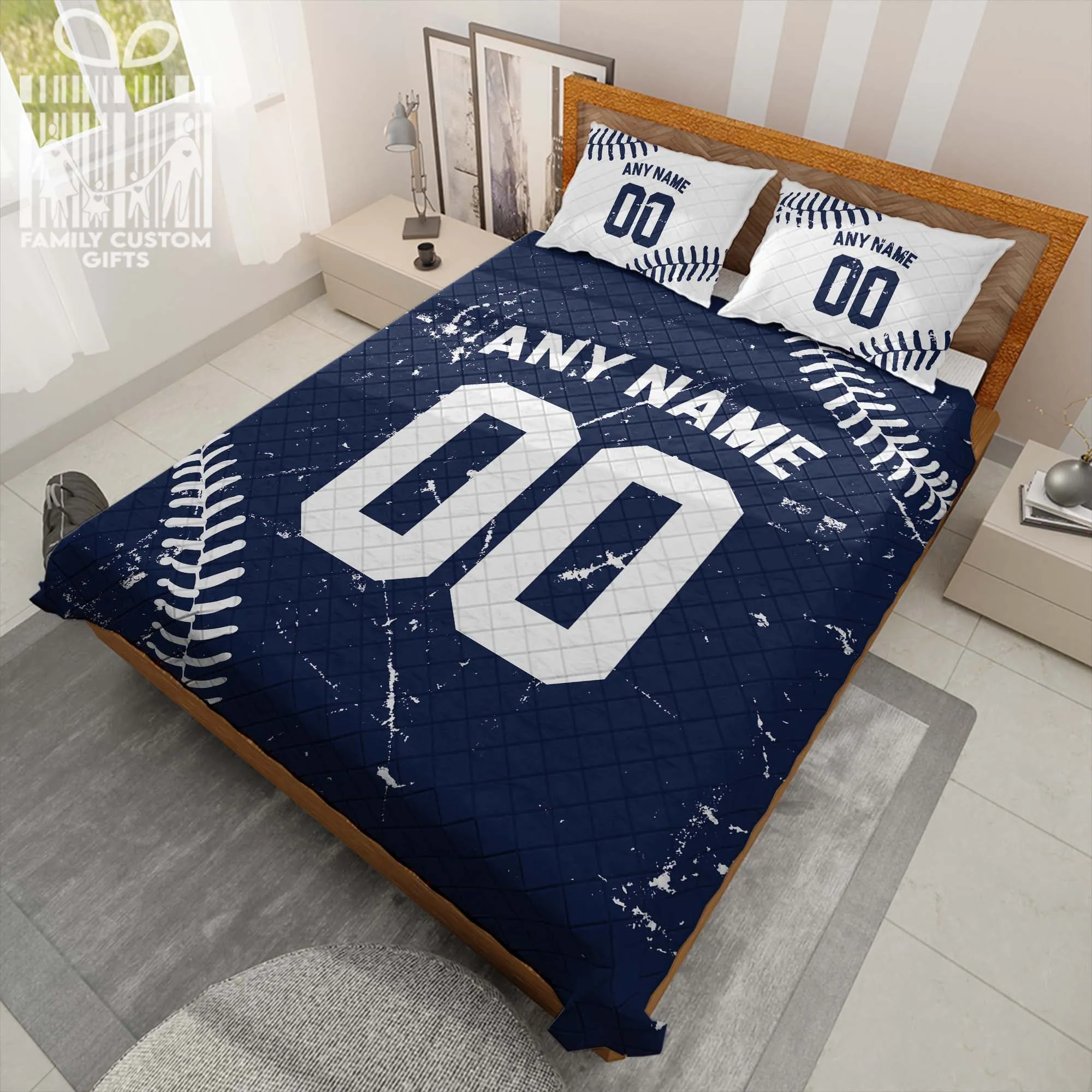 Custom Quilt Sets New York Jersey Personalized Baseball Premium Quilt Bedding for Men Women
