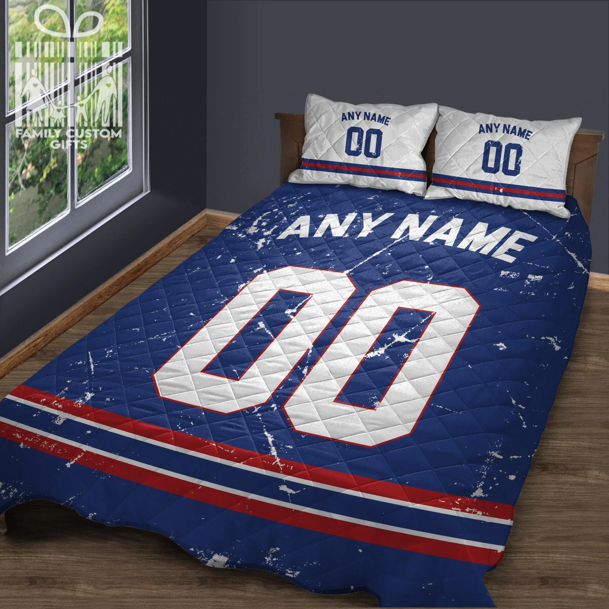 Custom Quilt Sets New York Jersey Personalized Football Premium Quilt Bedding for Men Women