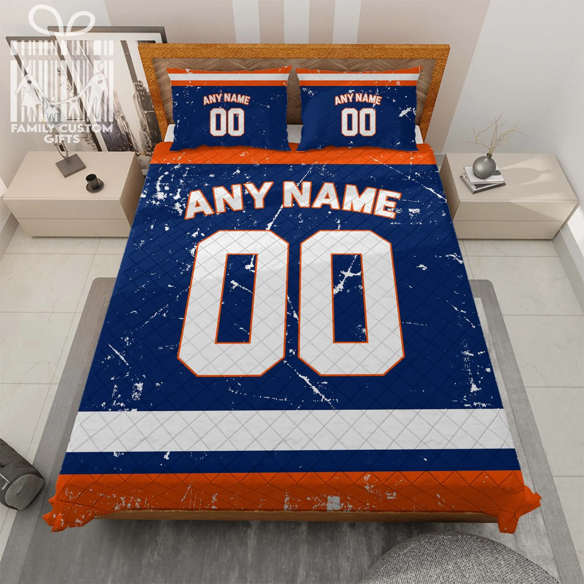 Custom Quilt Sets New York Jersey Personalized Ice hockey Premium Quilt Bedding for Men Women