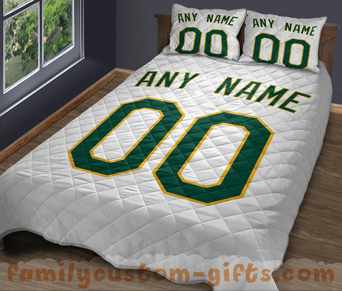 Custom Quilt Sets Oakland Jersey Personalized Baseball Premium Quilt Bedding for Men Women