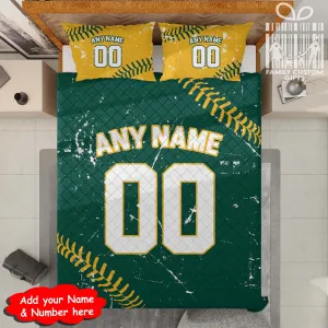 Custom Quilt Sets Oakland Jersey Personalized Baseball Premium Quilt Bedding for Men Women