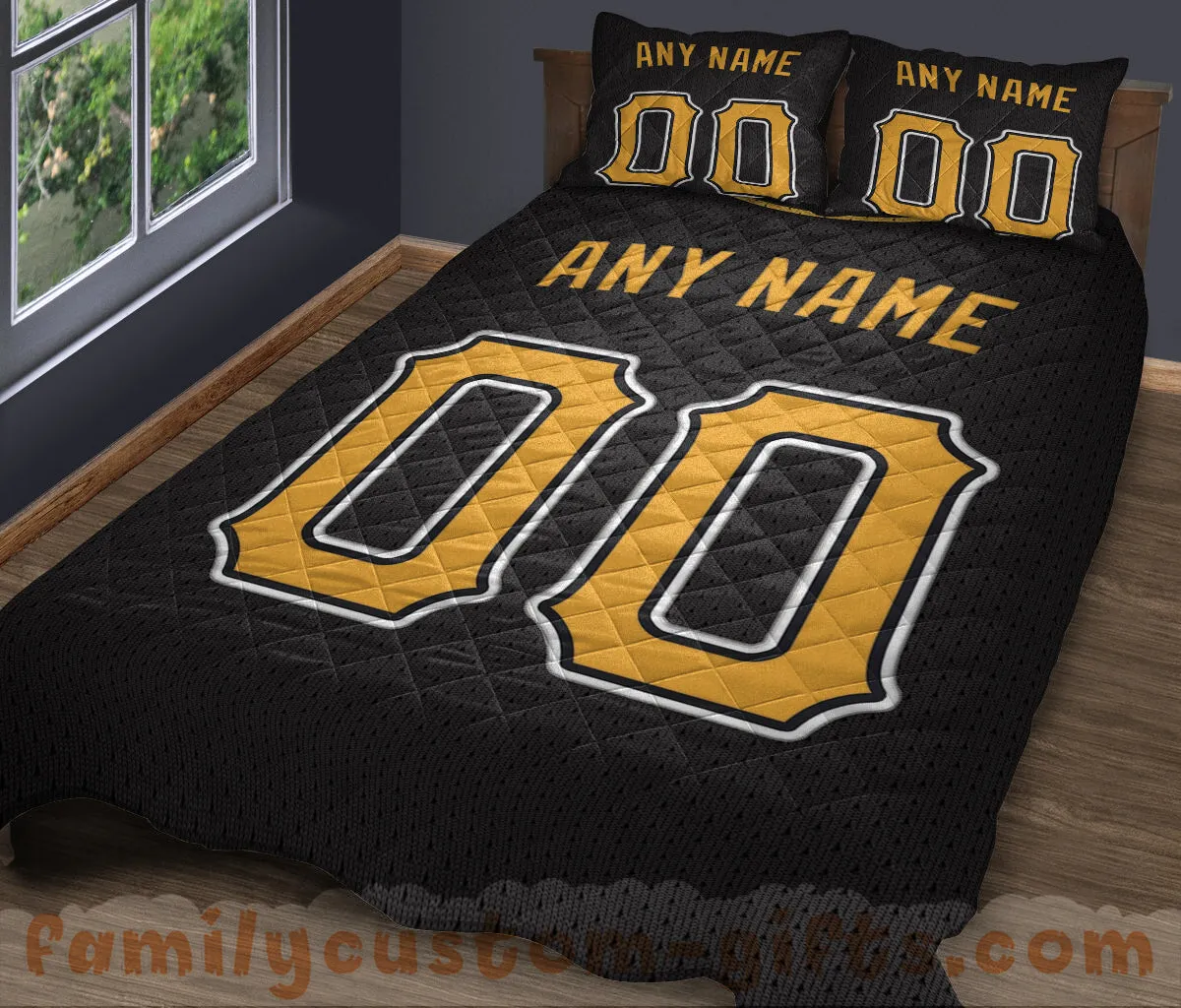 Custom Quilt Sets Pittsburgh Jersey Personalized Baseball Premium Quilt Bedding for Men Women