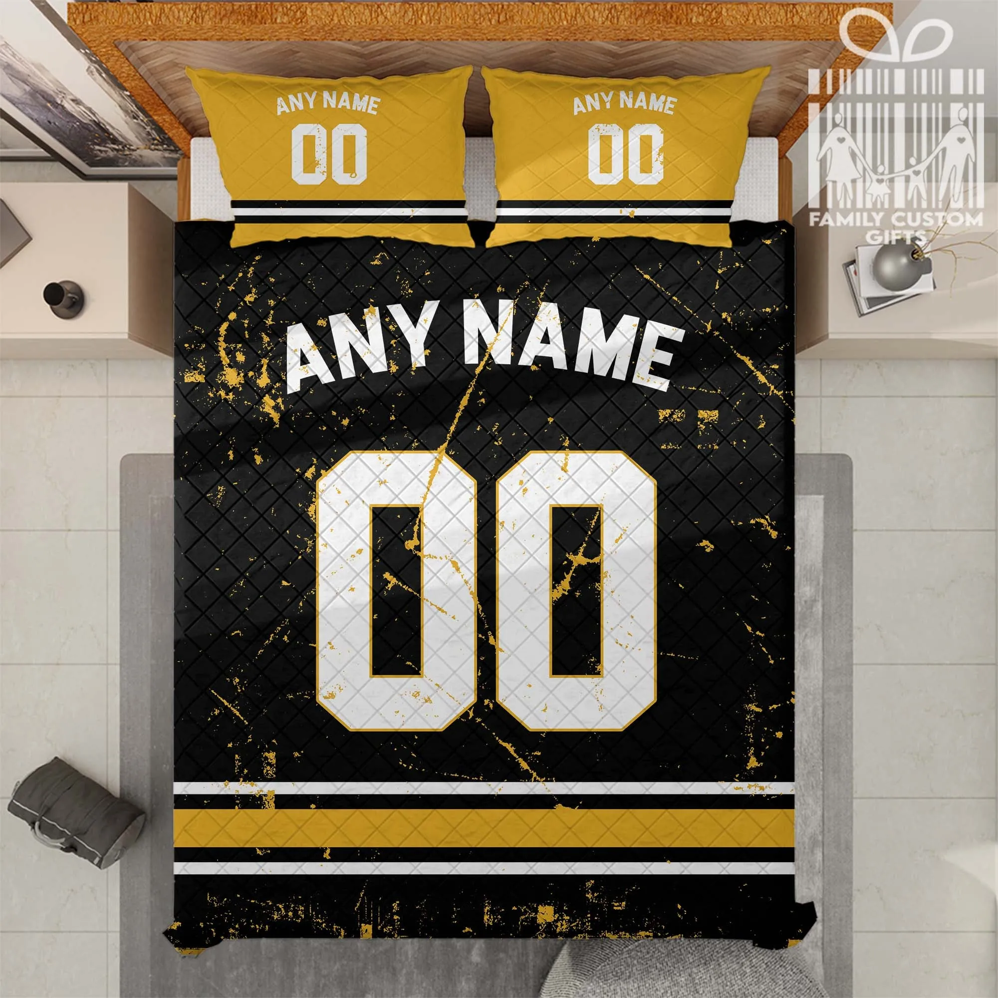 Custom Quilt Sets Pittsburgh Jersey Personalized Football Premium Quilt Bedding for Men Women