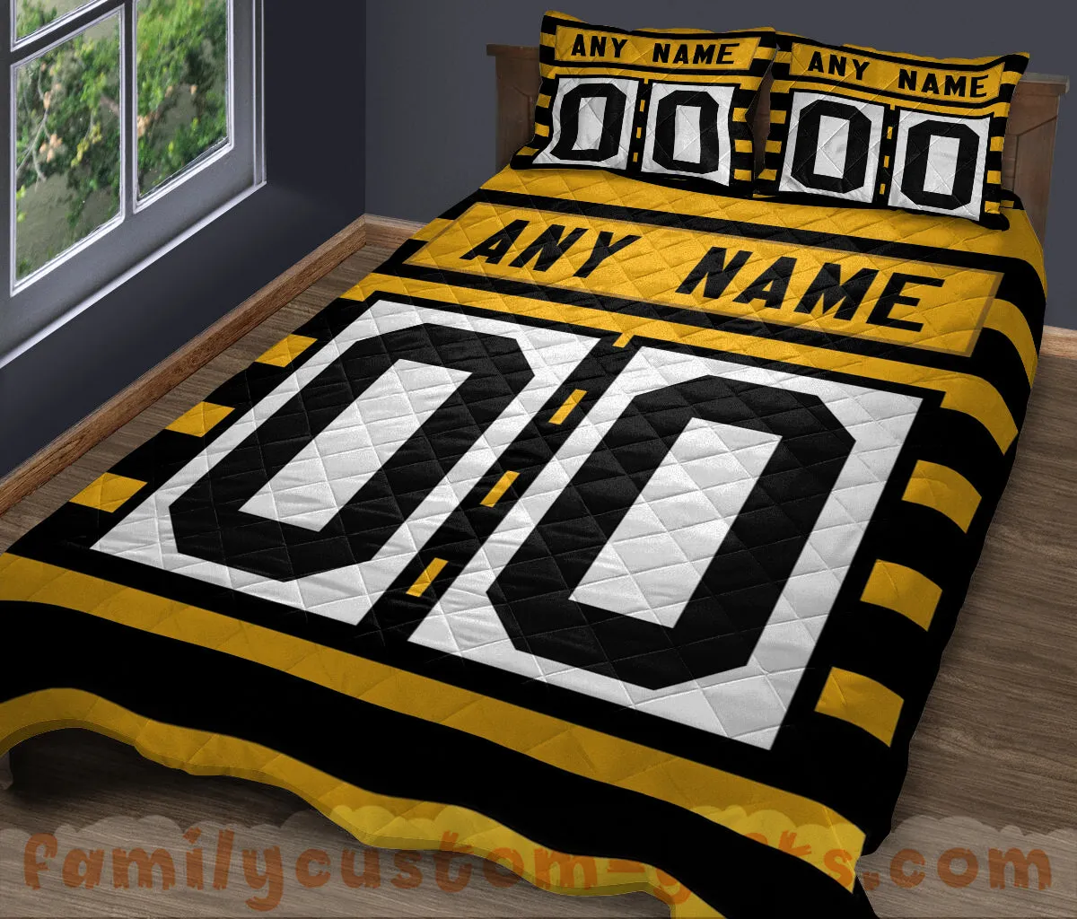 Custom Quilt Sets Pittsburgh Jersey Personalized Football Premium Quilt Bedding for Men Women