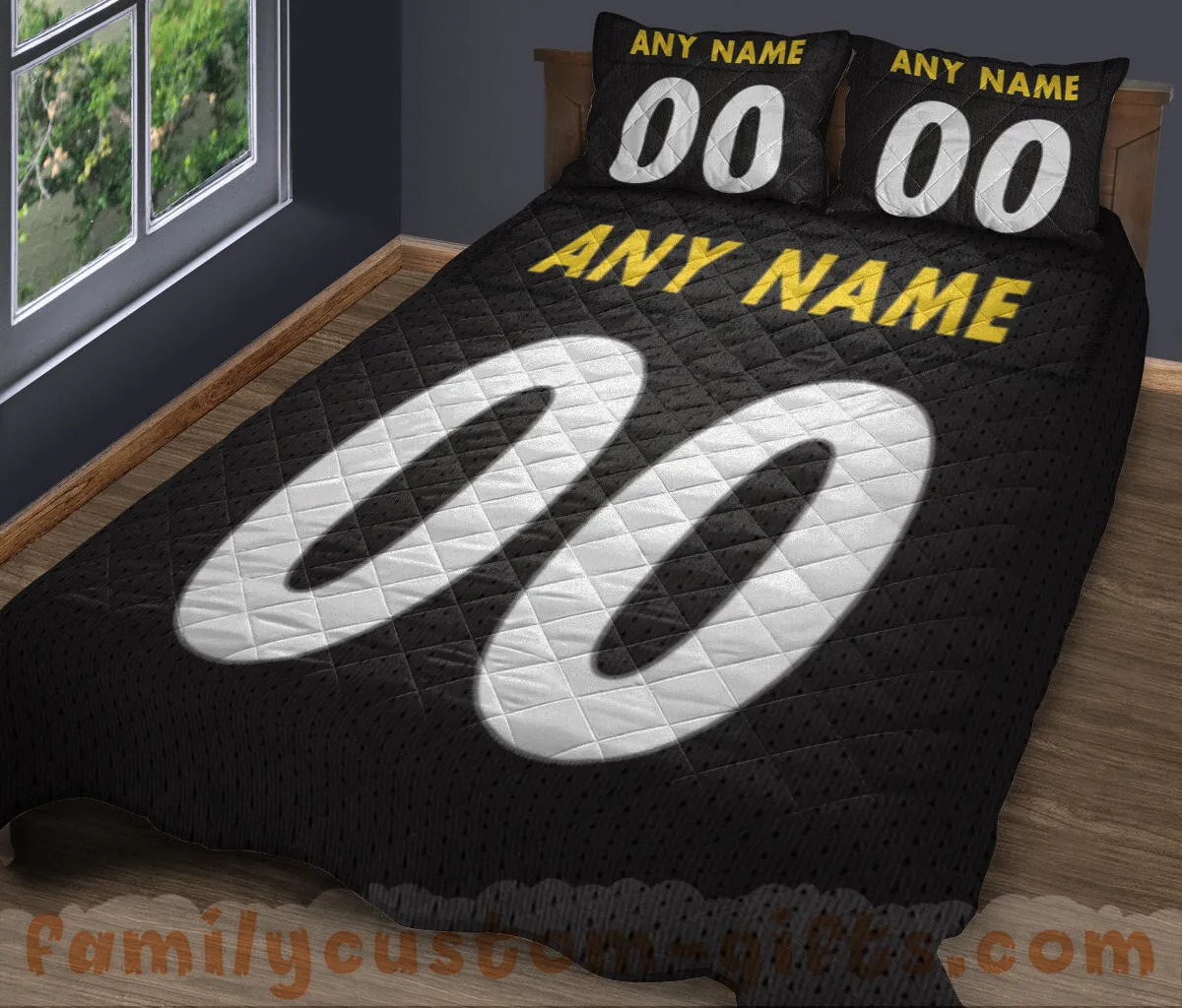 Custom Quilt Sets Pittsburgh Jersey Personalized Football Premium Quilt Bedding for Men Women