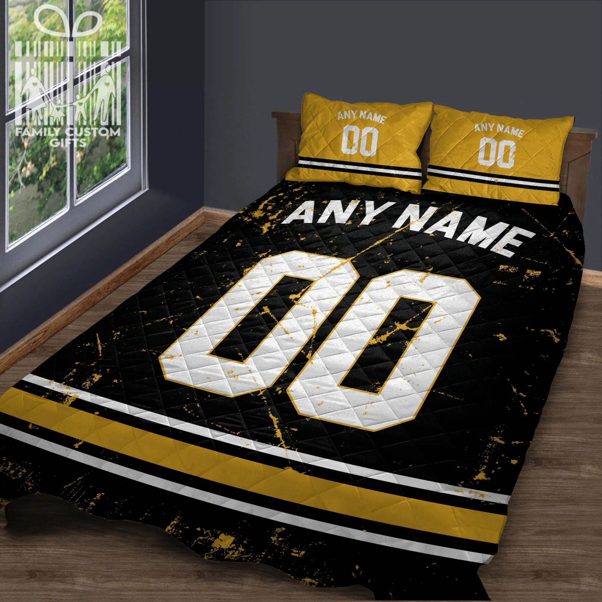 Custom Quilt Sets Pittsburgh Jersey Personalized Football Premium Quilt Bedding for Men Women