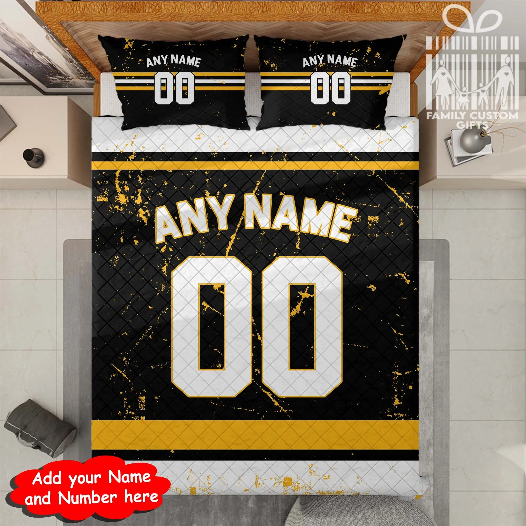 Custom Quilt Sets Pittsburgh Jersey Personalized Ice hockey Premium Quilt Bedding for Men Women