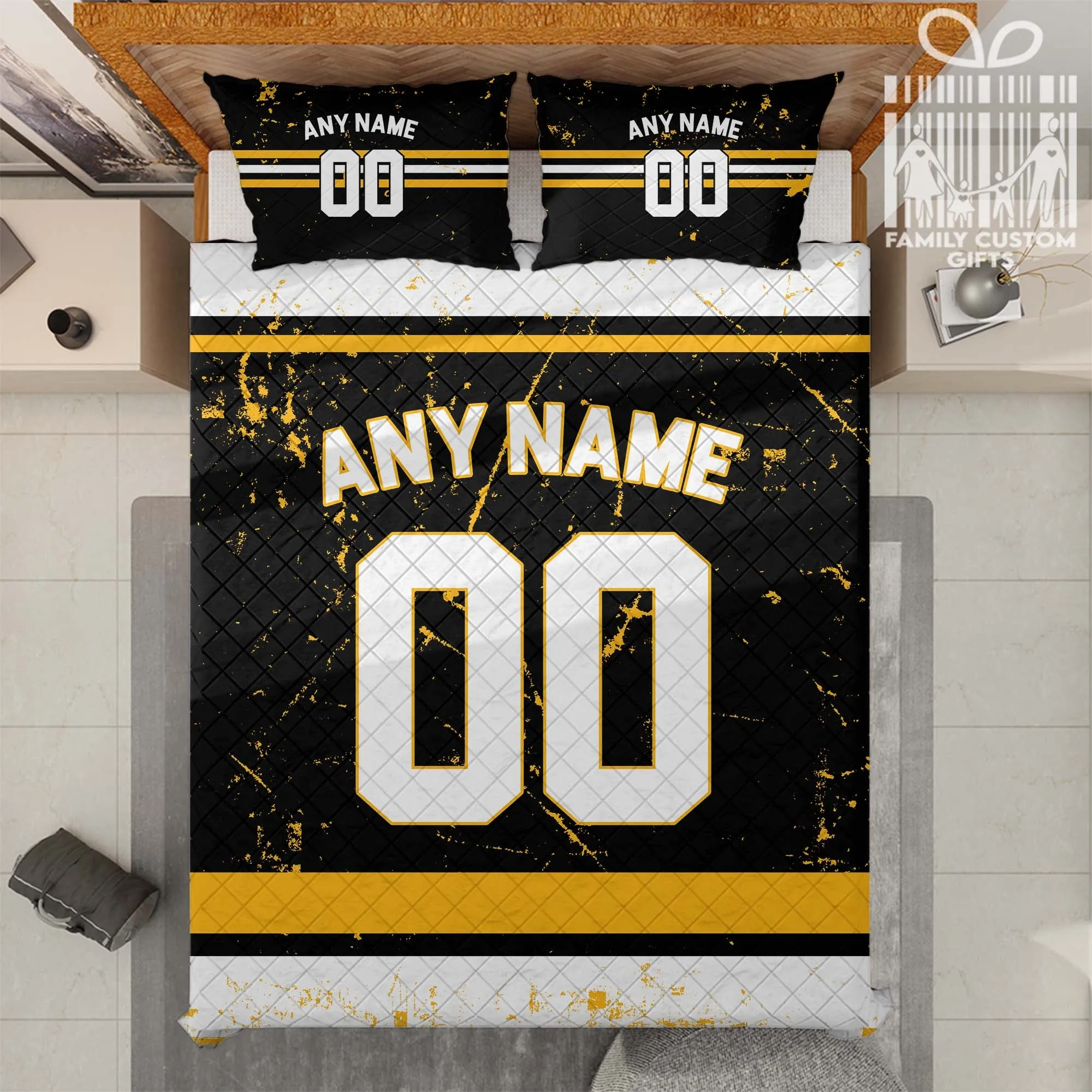 Custom Quilt Sets Pittsburgh Jersey Personalized Ice hockey Premium Quilt Bedding for Men Women