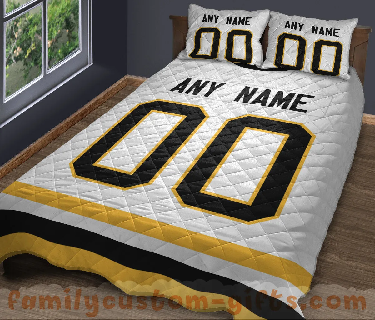 Custom Quilt Sets Pittsburgh Jersey Personalized Ice hockey Premium Quilt Bedding for Men Women