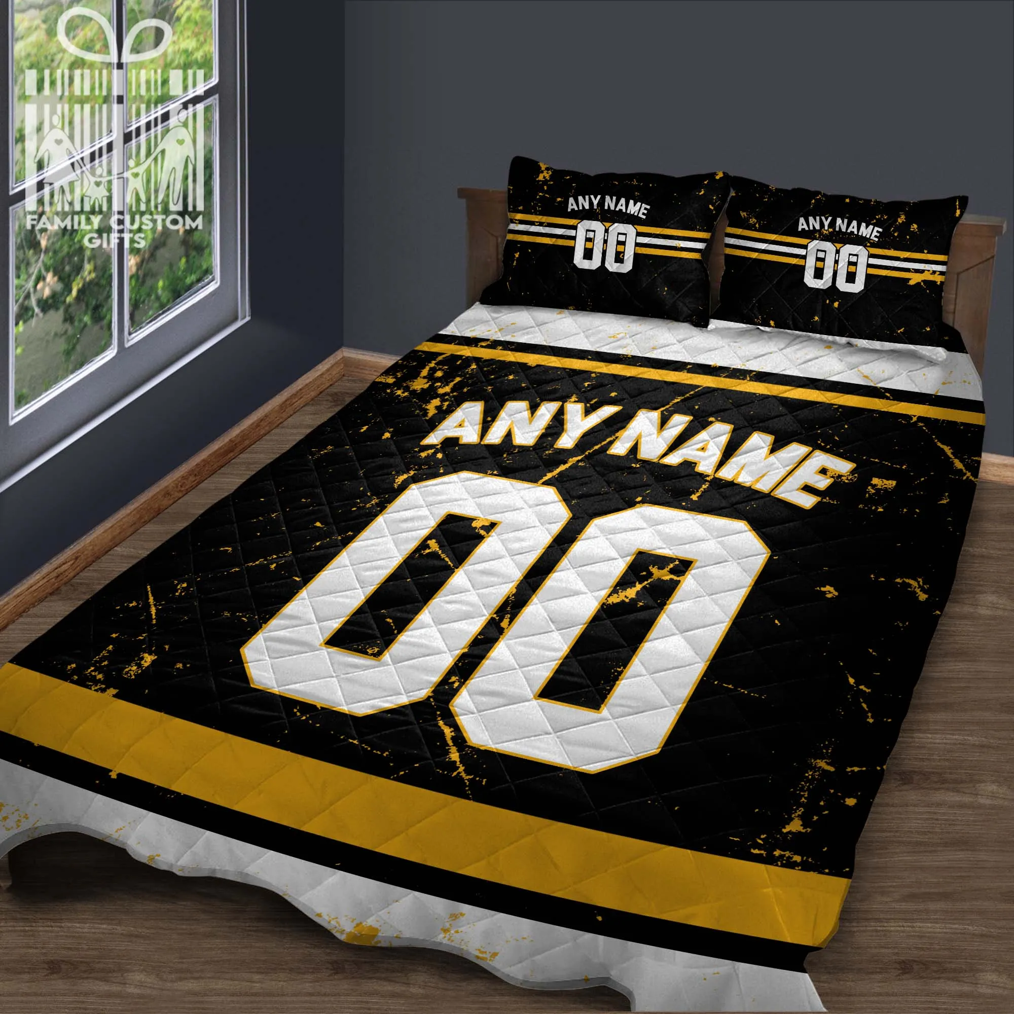 Custom Quilt Sets Pittsburgh Jersey Personalized Ice hockey Premium Quilt Bedding for Men Women