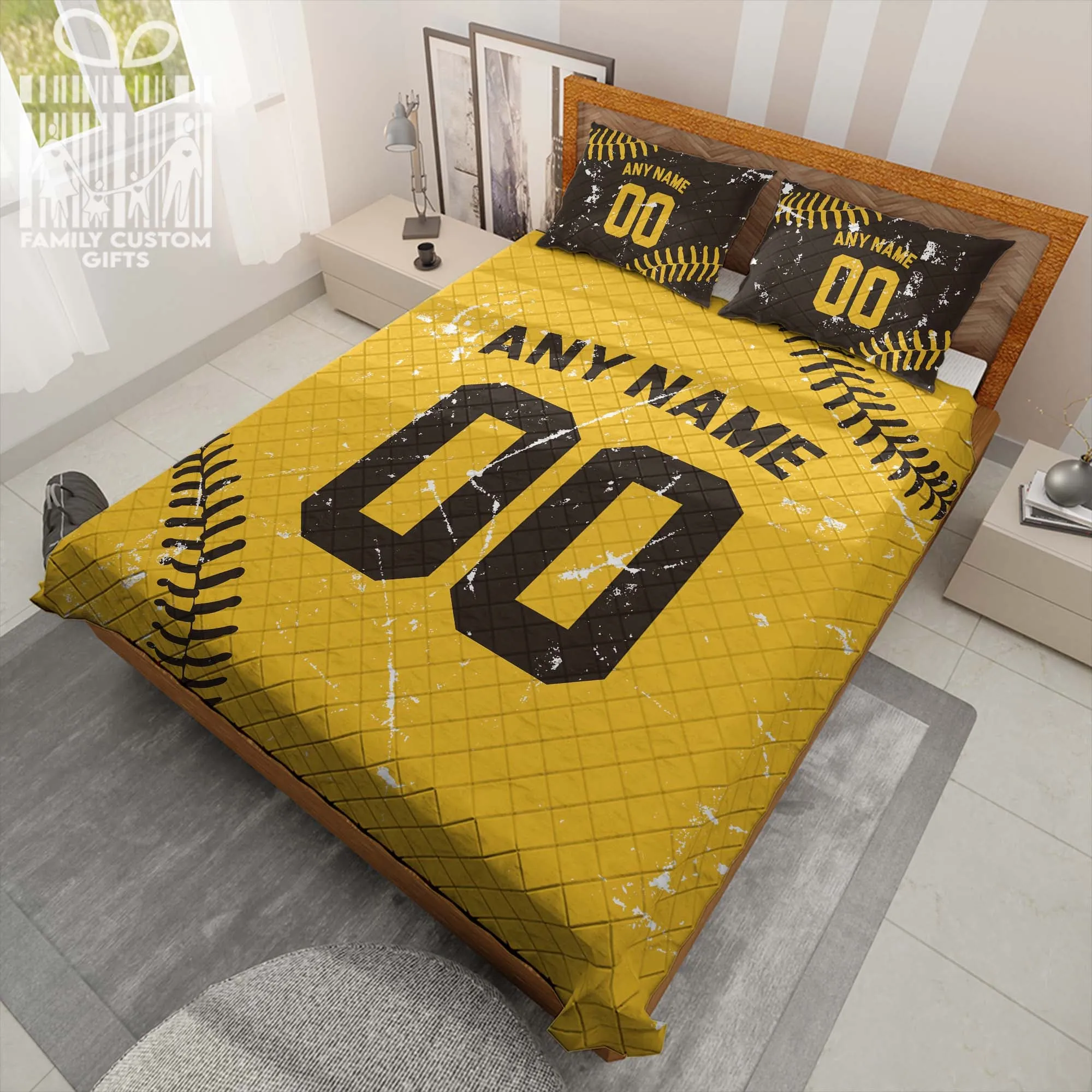 Custom Quilt Sets San Diego Jersey Personalized Baseball Premium Quilt Bedding for Men Women