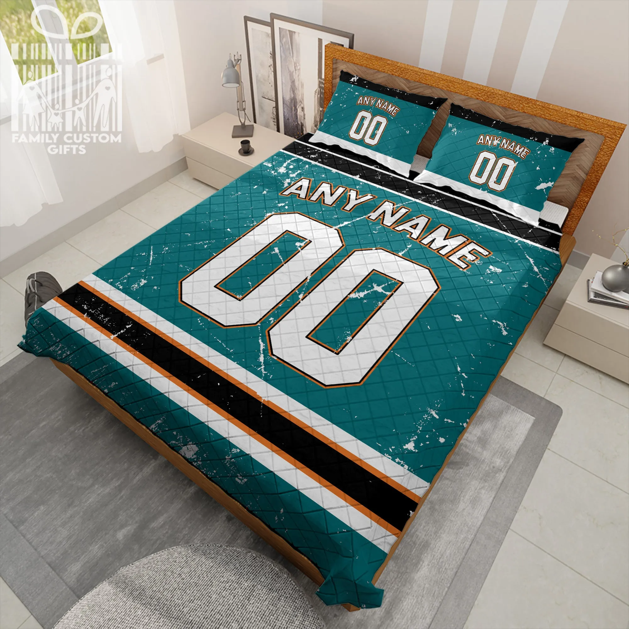 Custom Quilt Sets San Jose Jersey Personalized Ice hockey Premium Quilt Bedding for Men Women