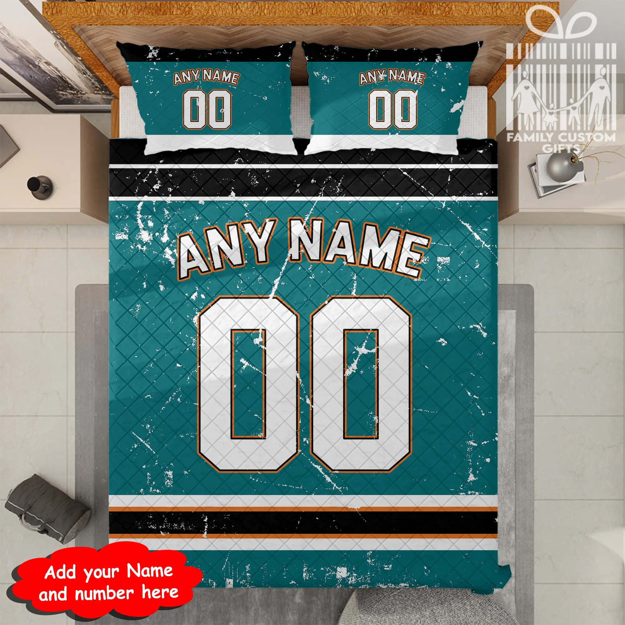 Custom Quilt Sets San Jose Jersey Personalized Ice hockey Premium Quilt Bedding for Men Women