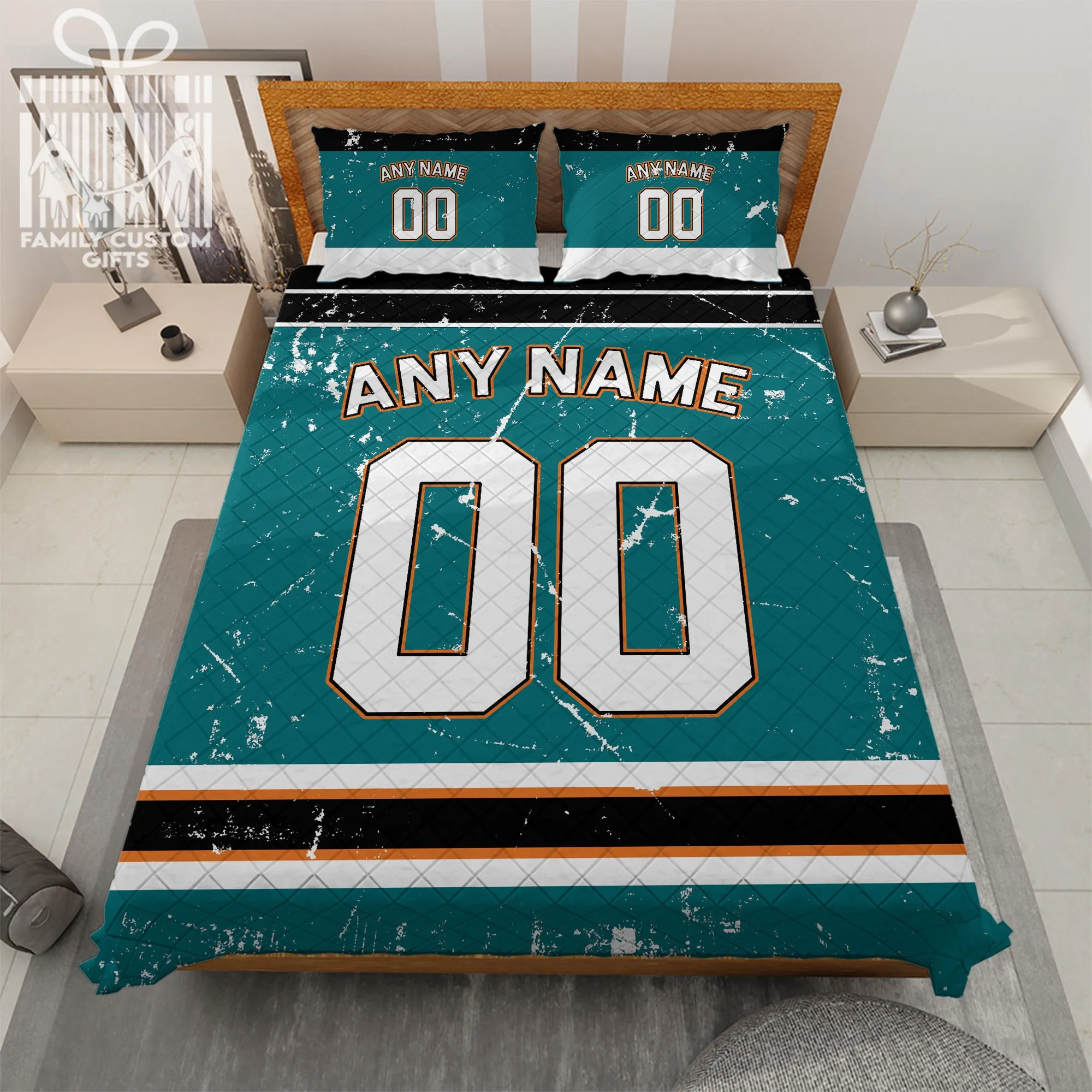 Custom Quilt Sets San Jose Jersey Personalized Ice hockey Premium Quilt Bedding for Men Women