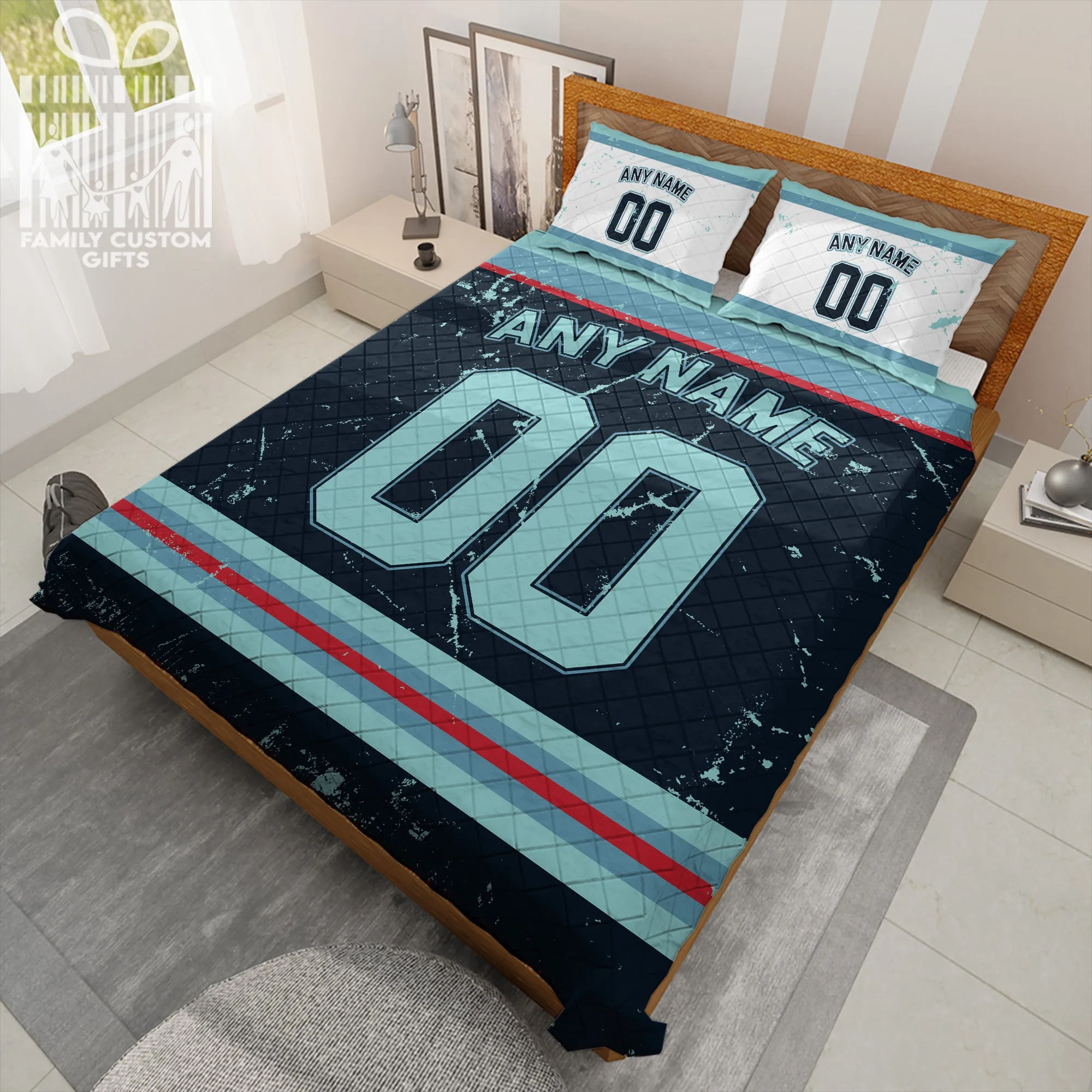 Custom Quilt Sets Seattle Jersey Personalized Ice hockey Premium Quilt Bedding for Men Women