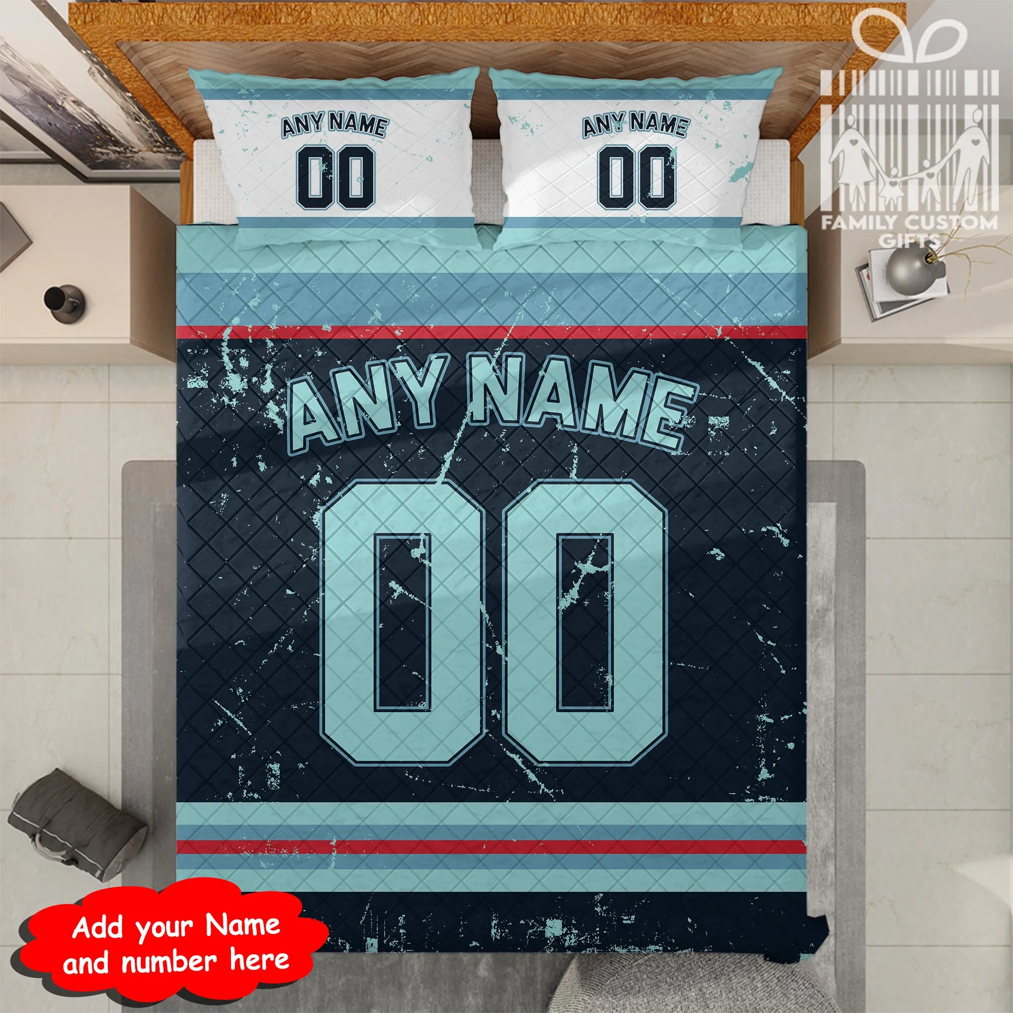 Custom Quilt Sets Seattle Jersey Personalized Ice hockey Premium Quilt Bedding for Men Women