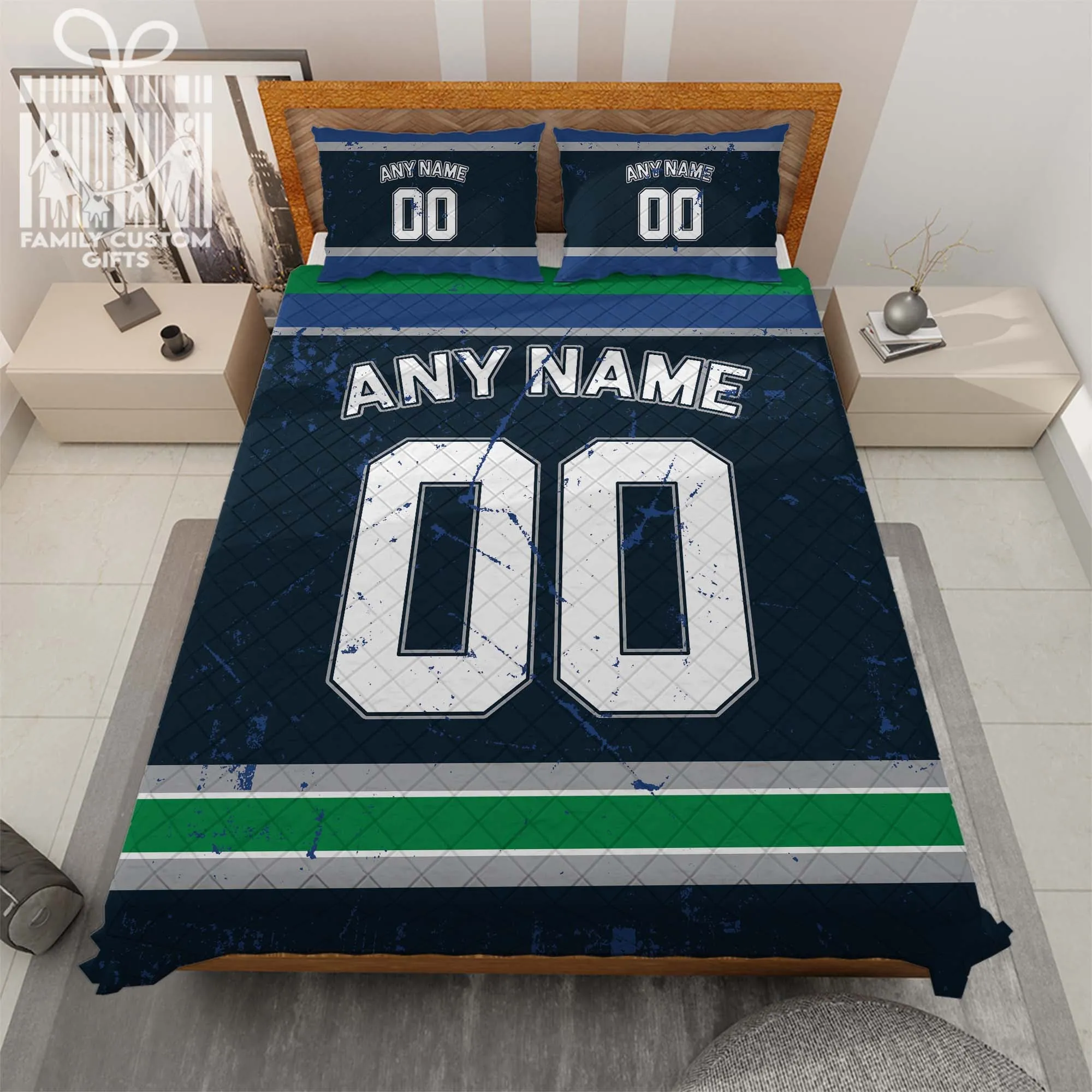 Custom Quilt Sets Vancouver Jersey Personalized Ice hockey Premium Quilt Bedding for Men Women