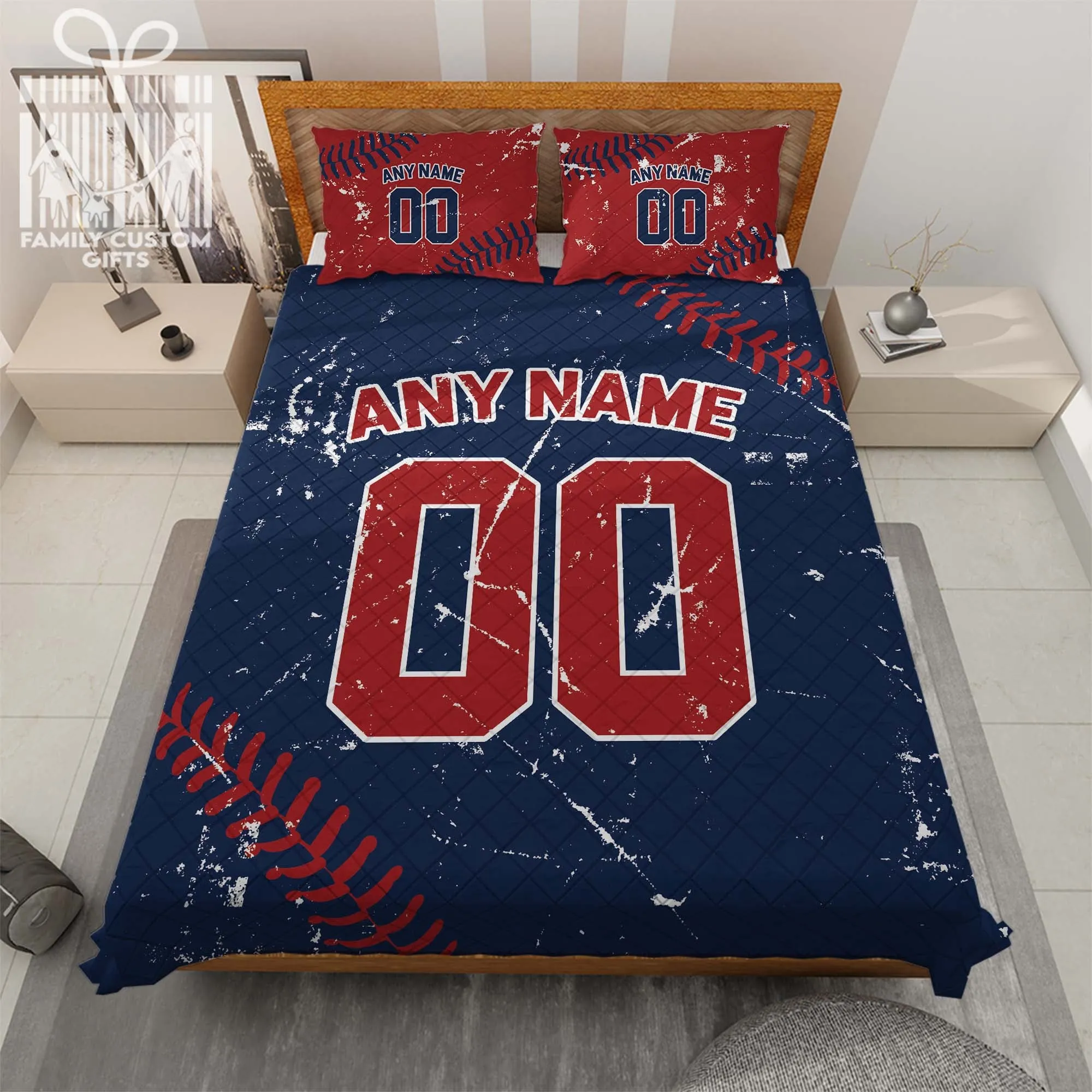 Custom Quilt Sets Washington Jersey Personalized Baseball Premium Quilt Bedding for Men Women