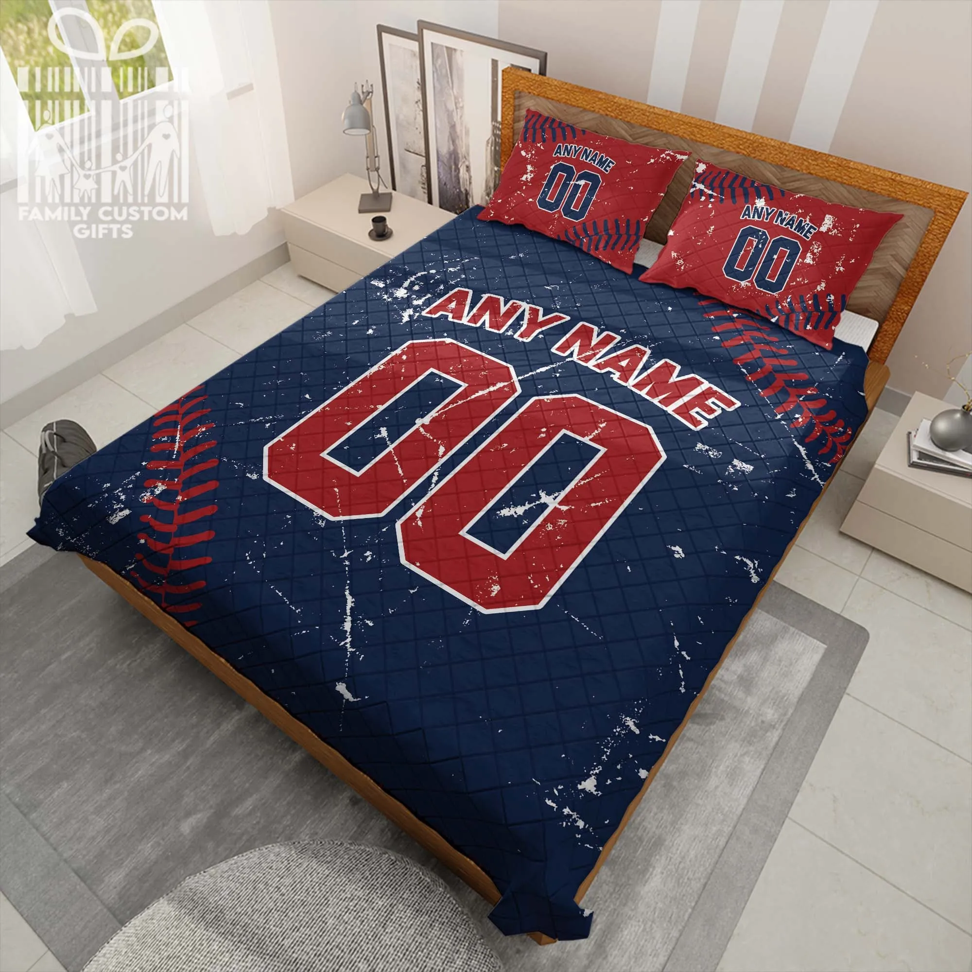 Custom Quilt Sets Washington Jersey Personalized Baseball Premium Quilt Bedding for Men Women